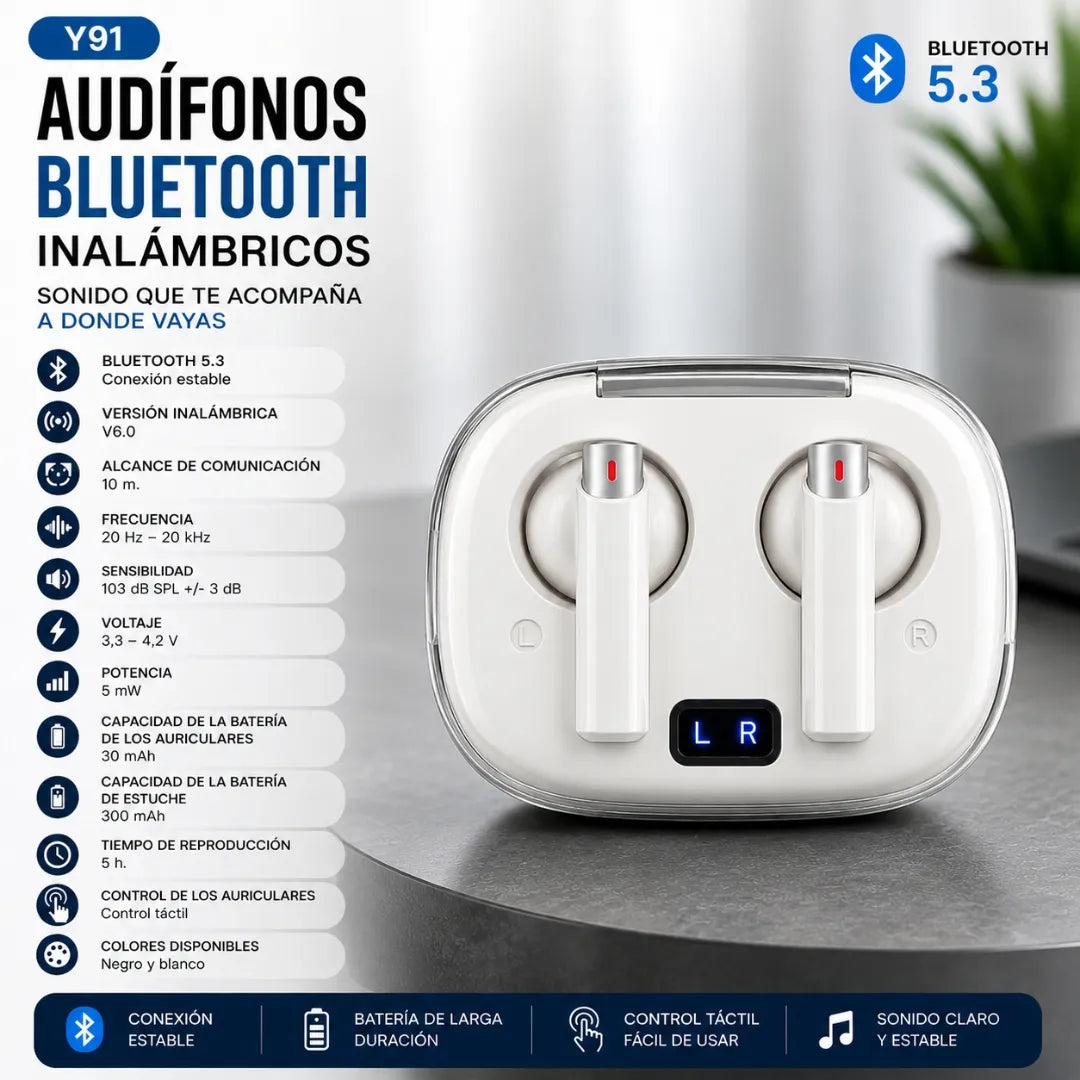 Audífonos Bluetooth Inalámbricos Recargables Con Control Táctil Y91