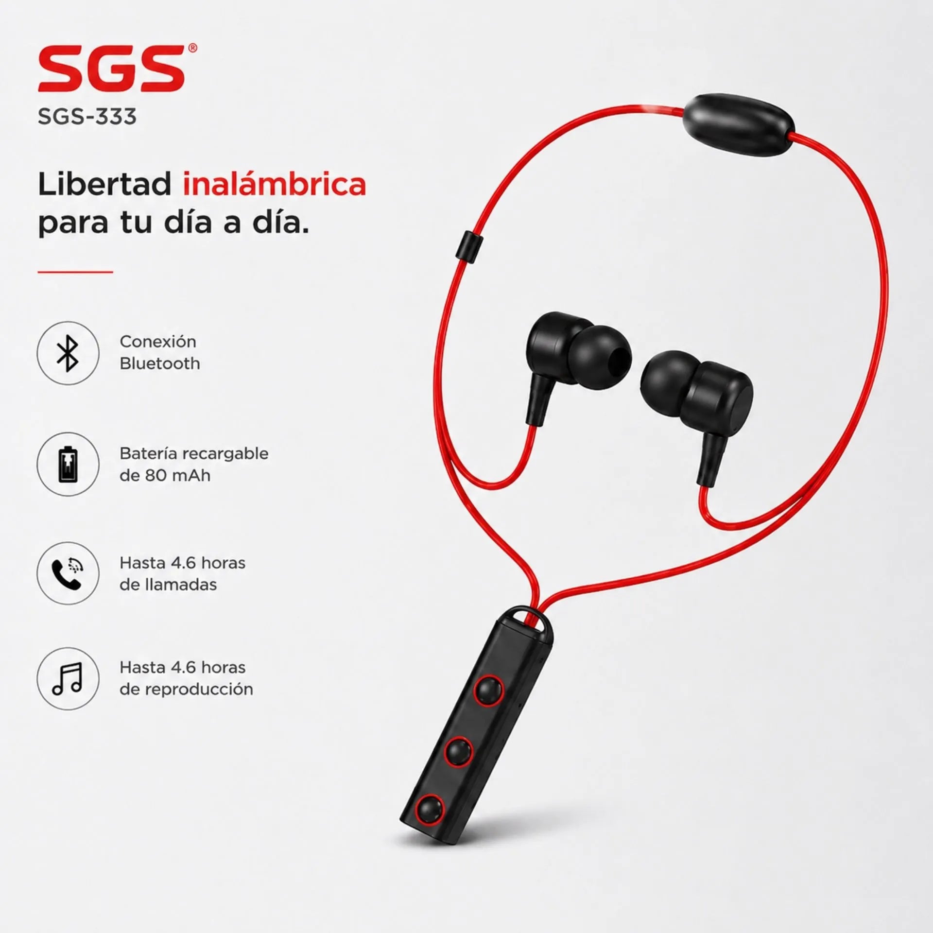 Audífonos Cuellera Inalámbricos Bluetooth Con Broche Magnético SGS-333