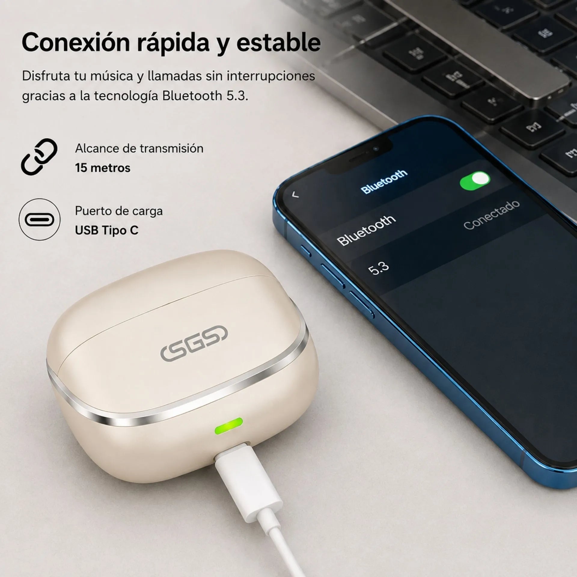 Audífonos Inalámbricos Bluetooth 5.3 Con ENC Y Estuche De Carga SGS S61