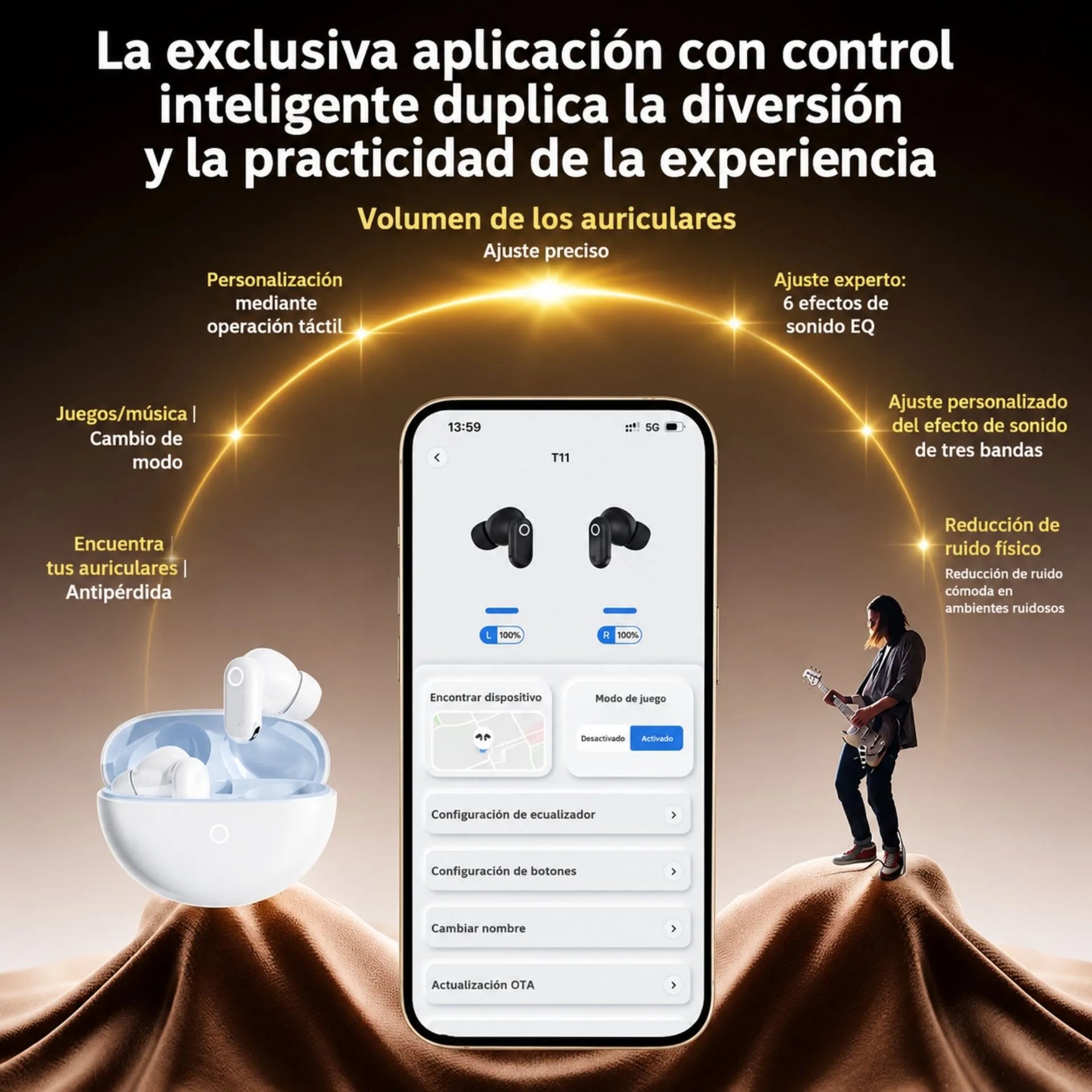 Audífonos Inalámbricos Bluetooth 6.0 Estuche de Carga y Control Táctil KC-T11