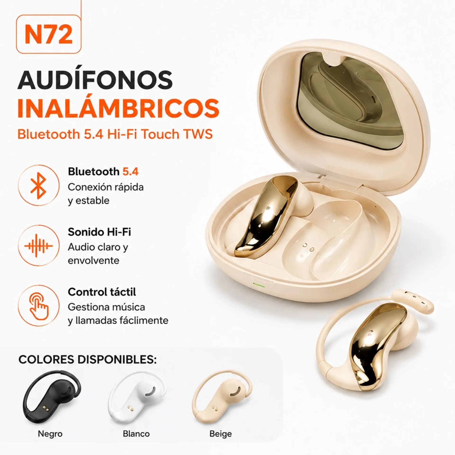 Audífonos Inalámbricos Bluetooth 5.4 Hi-Fi Control Touch N72