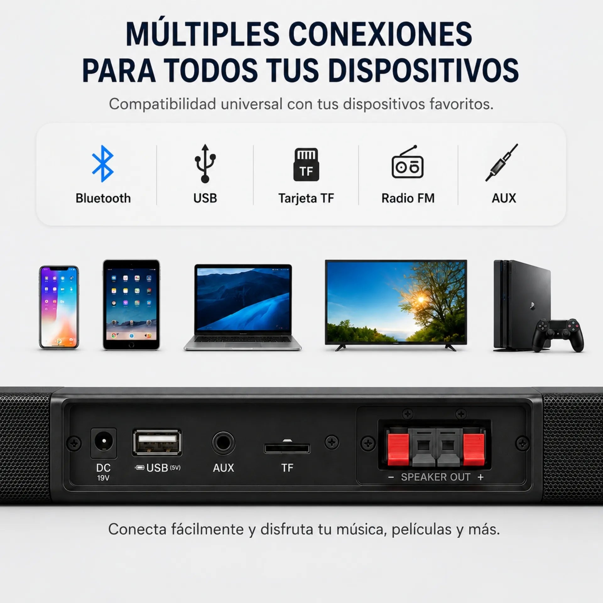 Barra De Sonido KBroad 60W Con Subwoofer Bluetooth USB Y Radio FM KTS-2035