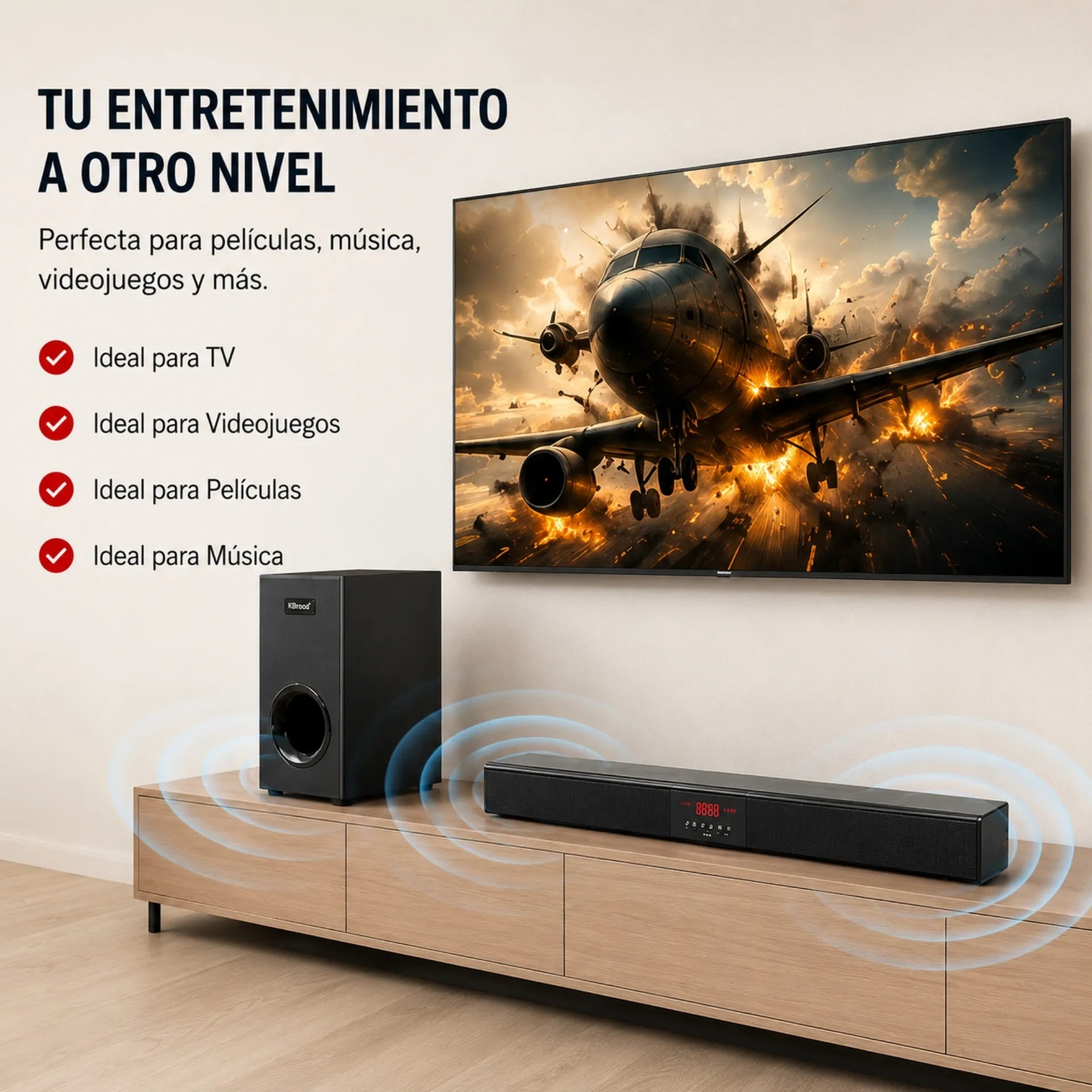 Barra De Sonido KBroad 60W Con Subwoofer Bluetooth USB Y Radio FM KTS-2035