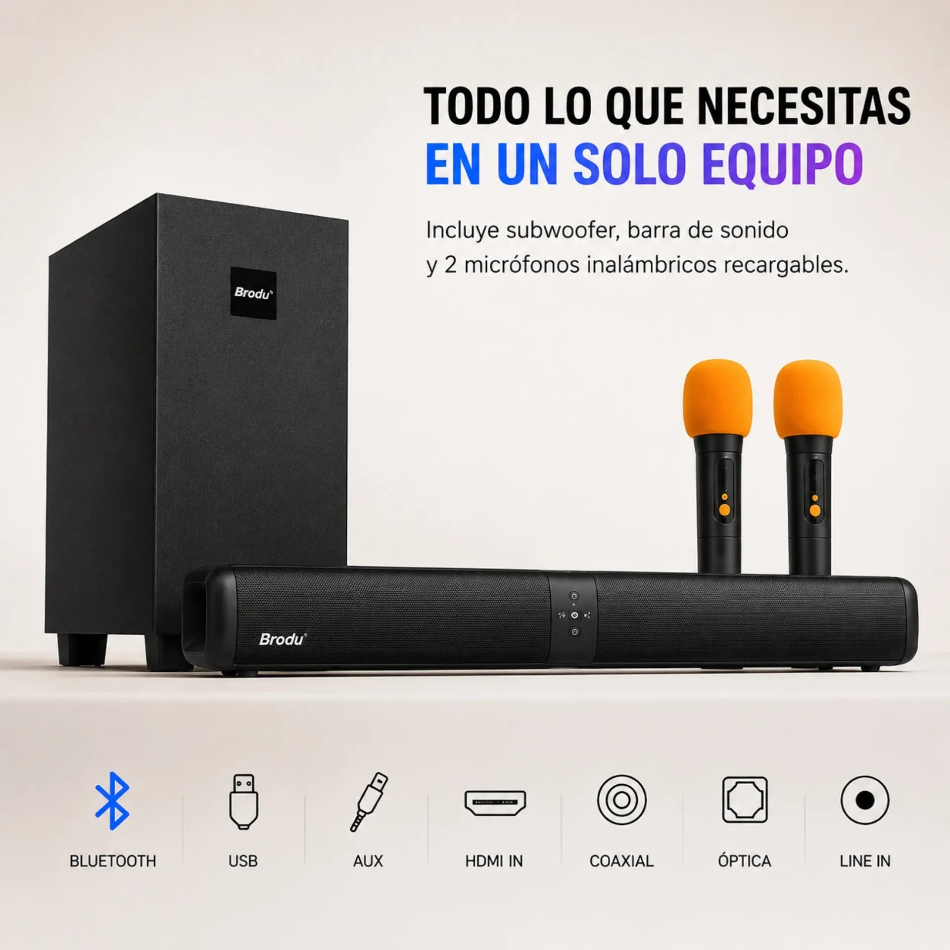 Barra De Sonido Bluetooth Con Subwoofer Y Barra De Sonido 95W Brodu BTS-2001