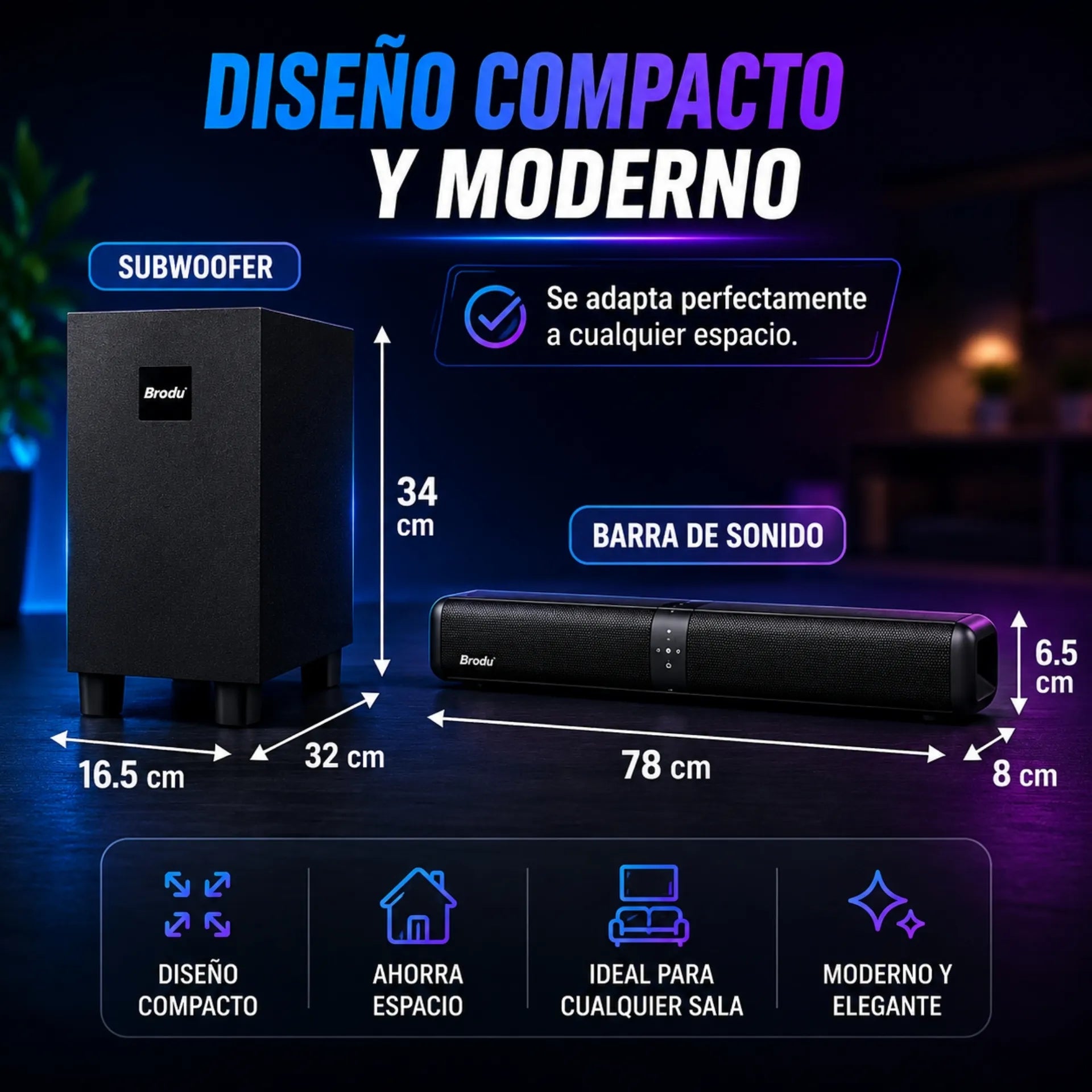 Barra De Sonido Bluetooth Con Subwoofer Y Barra De Sonido 95W Brodu BTS-2001