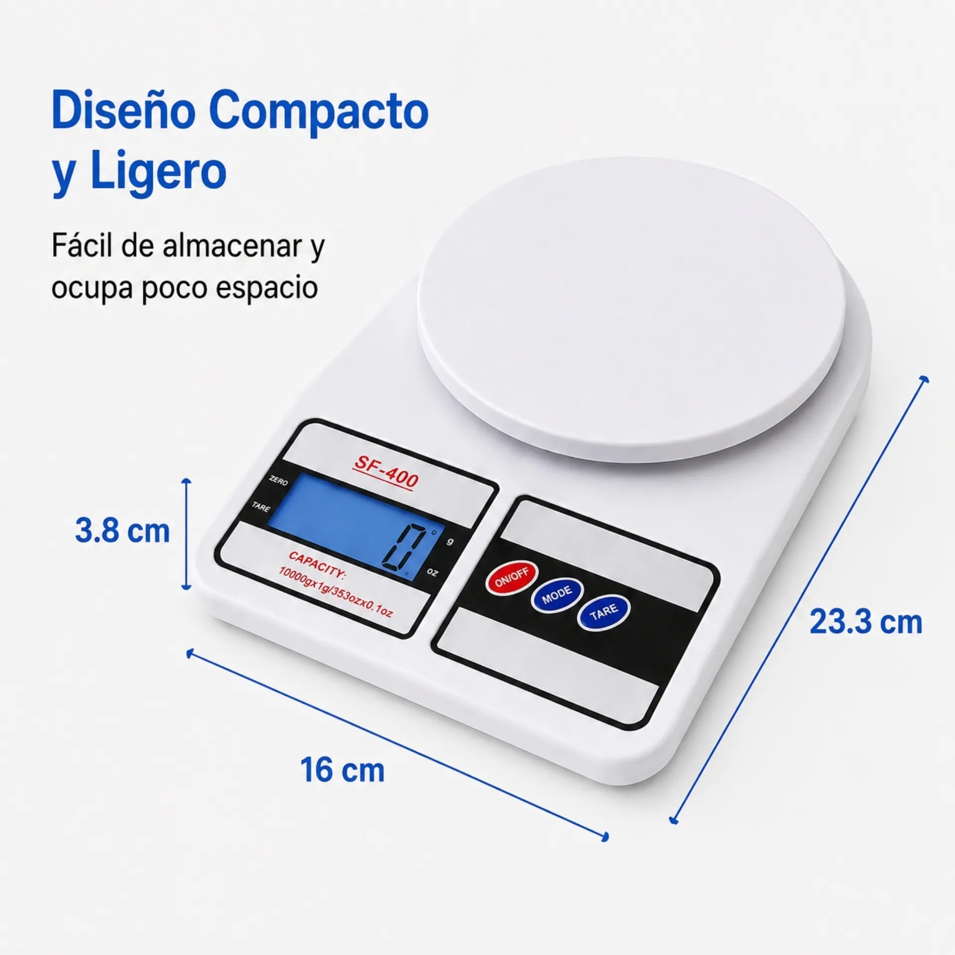 Báscula Digital De Cocina 10Kg Con Pantalla LCD Y Alta Precisión SF-400