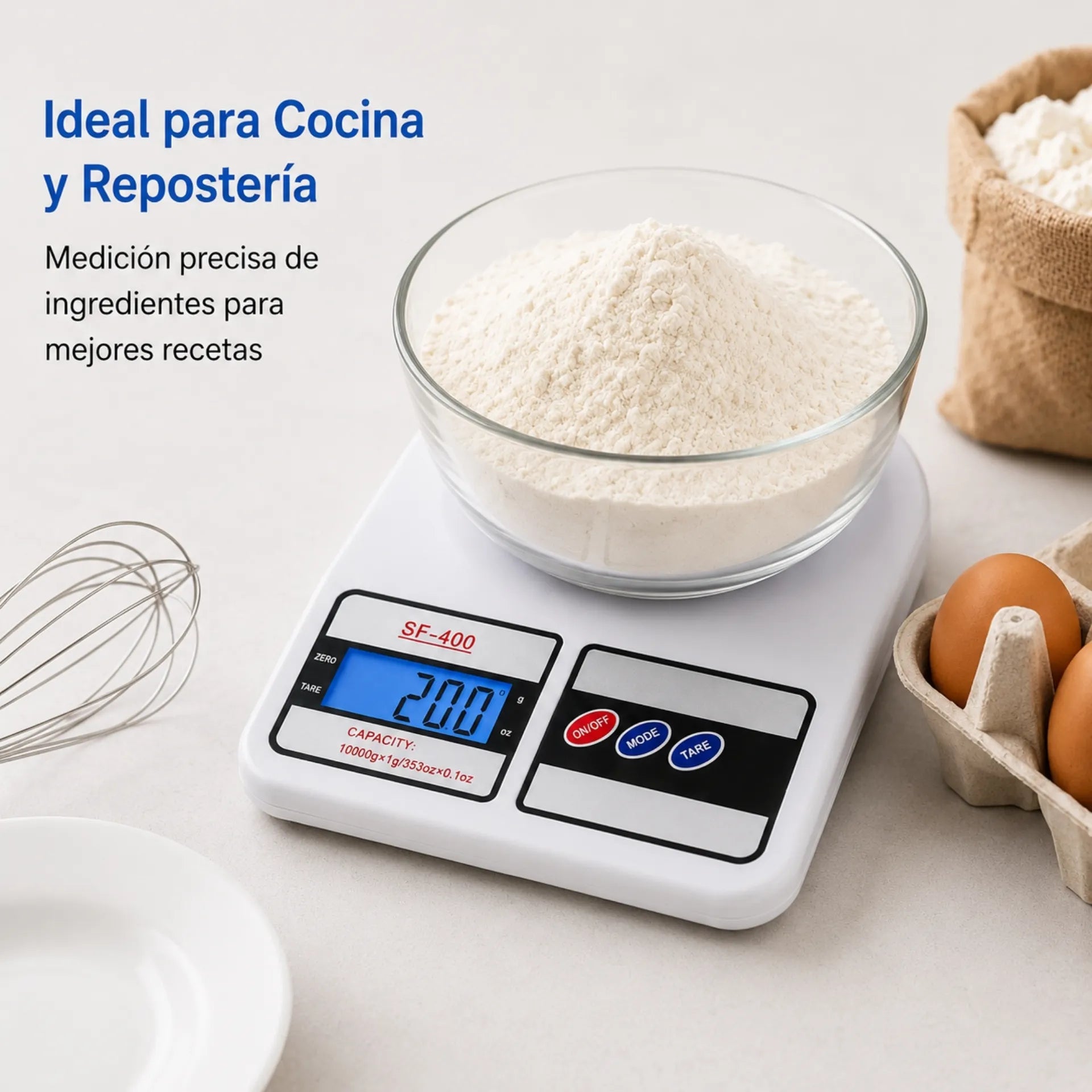 Báscula Digital De Cocina 10Kg Con Pantalla LCD Y Alta Precisión SF-400