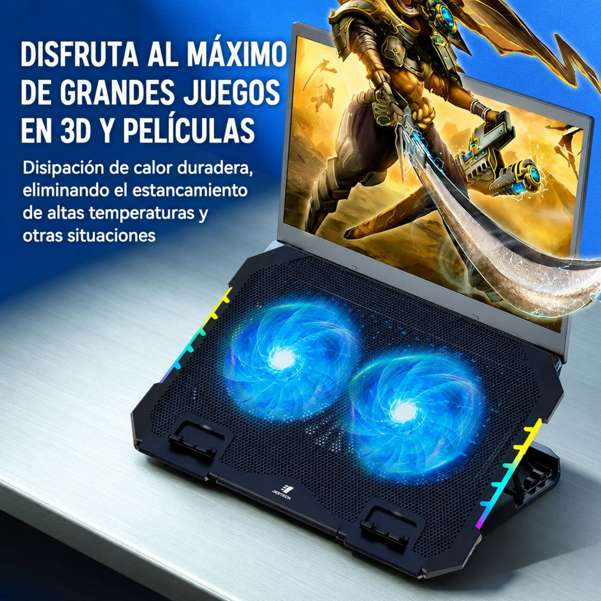 Base Refrigerante Para Portátil RGB Con Soporte Para Celular Jertech KL332
