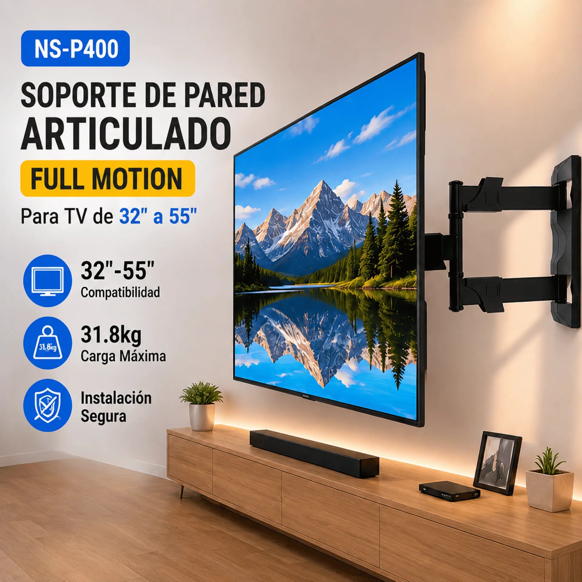 Soporte De Pared Articulado Full Motion Para TV De 32 A 55 Pulgadas NS-P400
