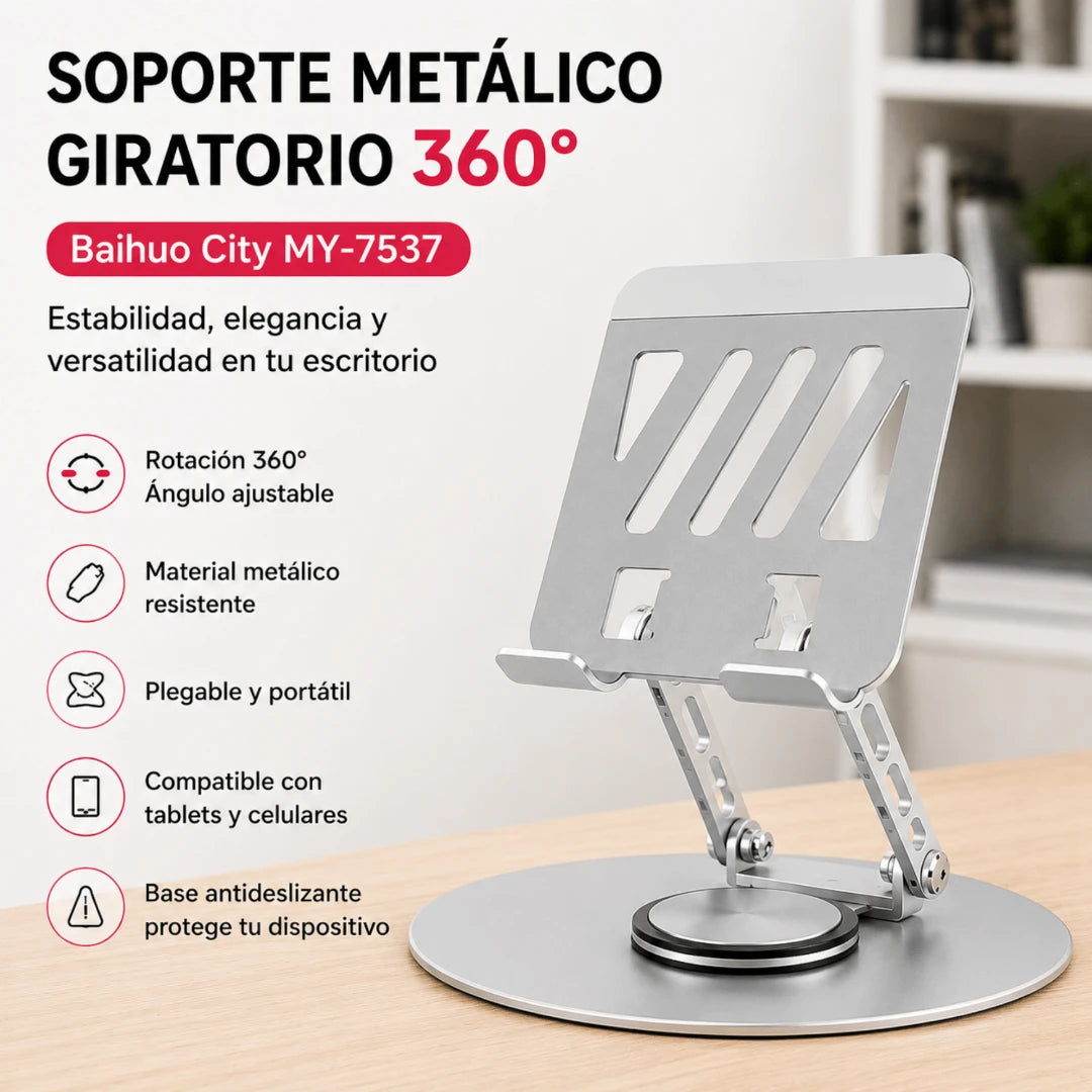 Soporte Metálico Giratorio 360° Para Tablet O Celular Baihuo City MY-7537
