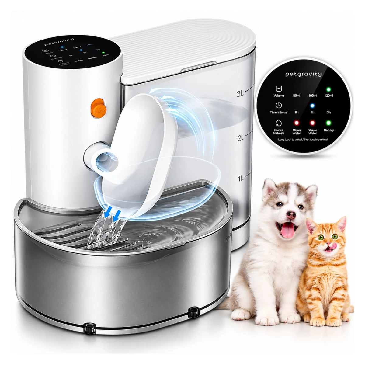 Bebedero Inteligente Automático Para Gatos Y Perros 3 Litros Con Cambio De Agua, Batería Recargable Petgravity PG-CS601