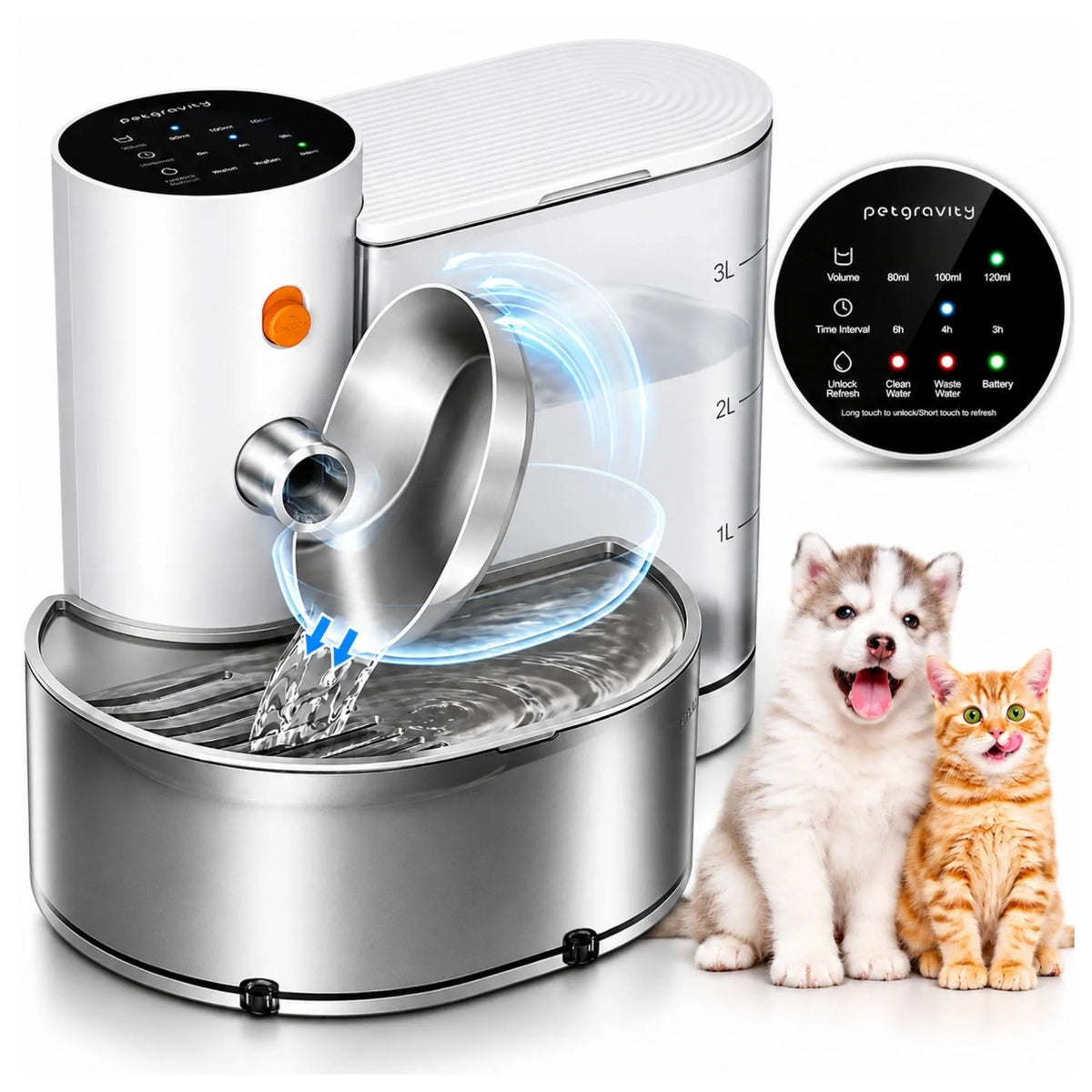 Bebedero Inteligente Automático Para Gatos Y Perros De 3 Litros Con Cambio De Agua, Batería Recargable Petgravity PG-CS602
