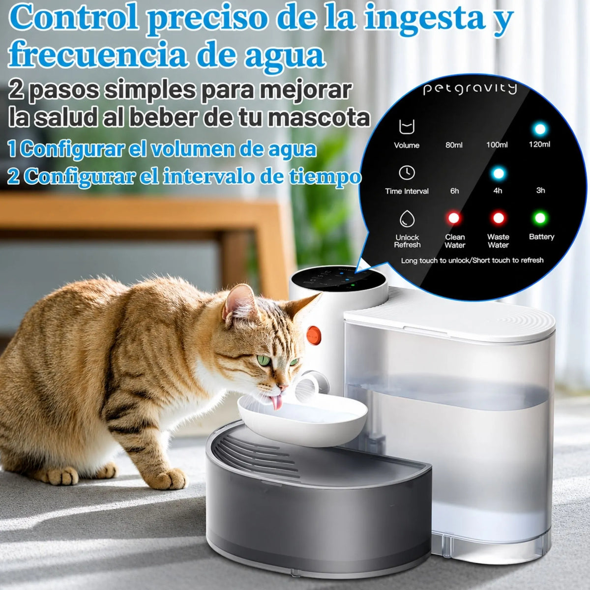 Bebedero Inteligente Automático Para Gatos Y Perros De 3 Litros Con Cambio De Agua, Batería Recargable Petgravity PG-CS602