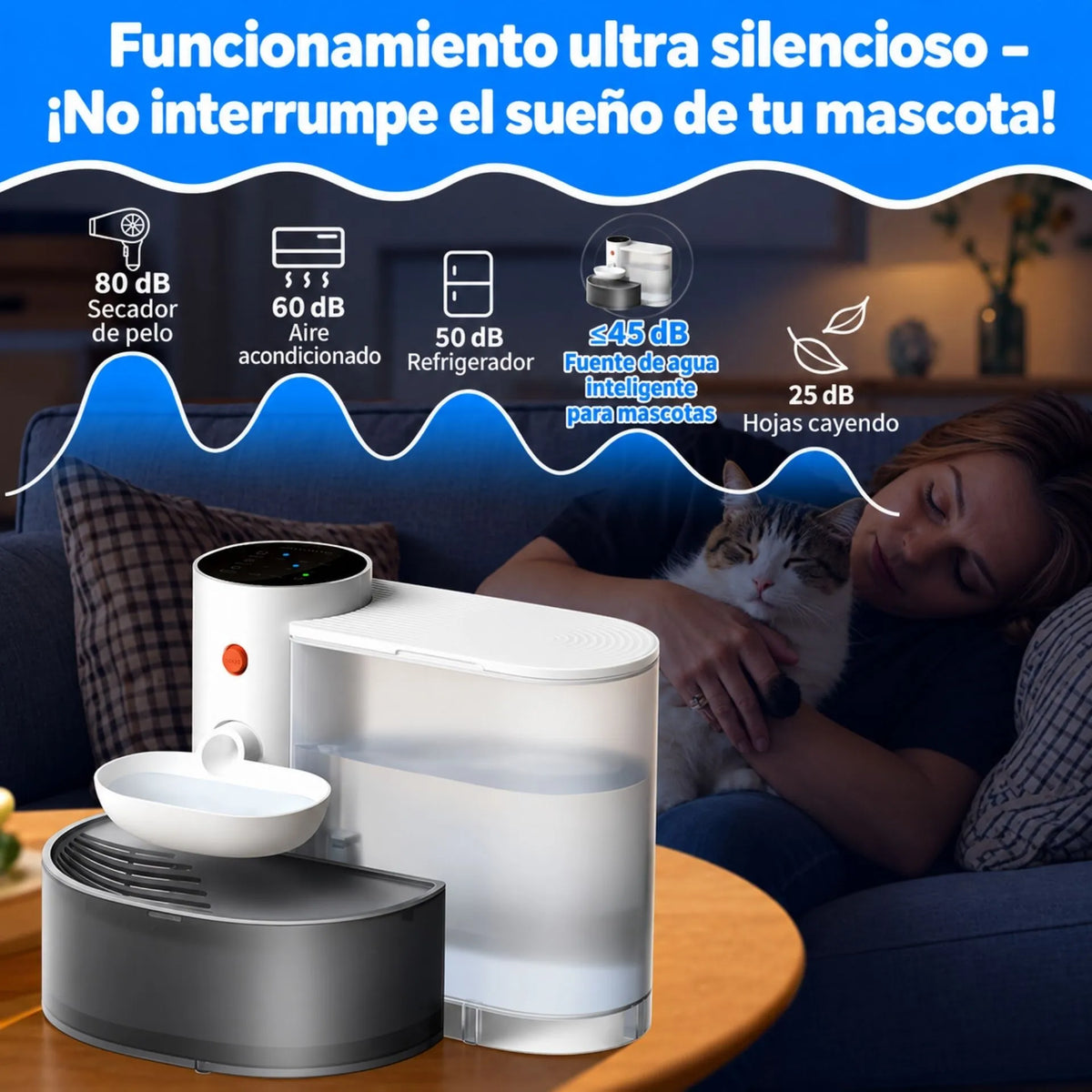 Bebedero Inteligente Automático Para Gatos Y Perros De 3 Litros Con Cambio De Agua, Batería Recargable Petgravity PG-CS602
