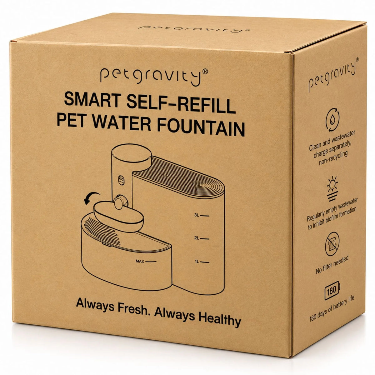 Bebedero Inteligente Automático Para Gatos Y Perros De 3 Litros Con Cambio De Agua, Batería Recargable Petgravity PG-CS602