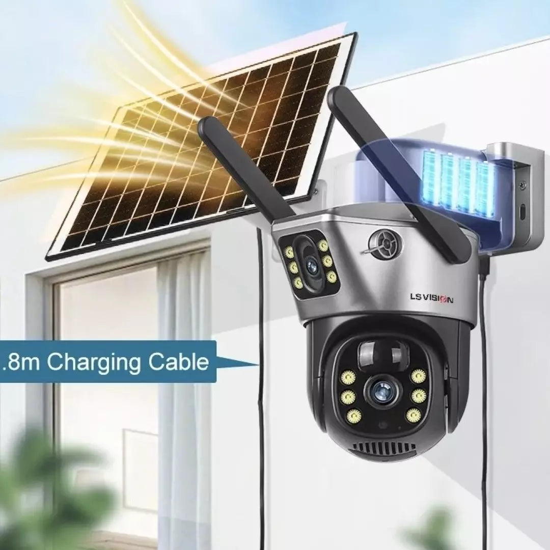 Camara De Seguridad 4G Simcard Con Panel Solar Doble Lente YT08-4G