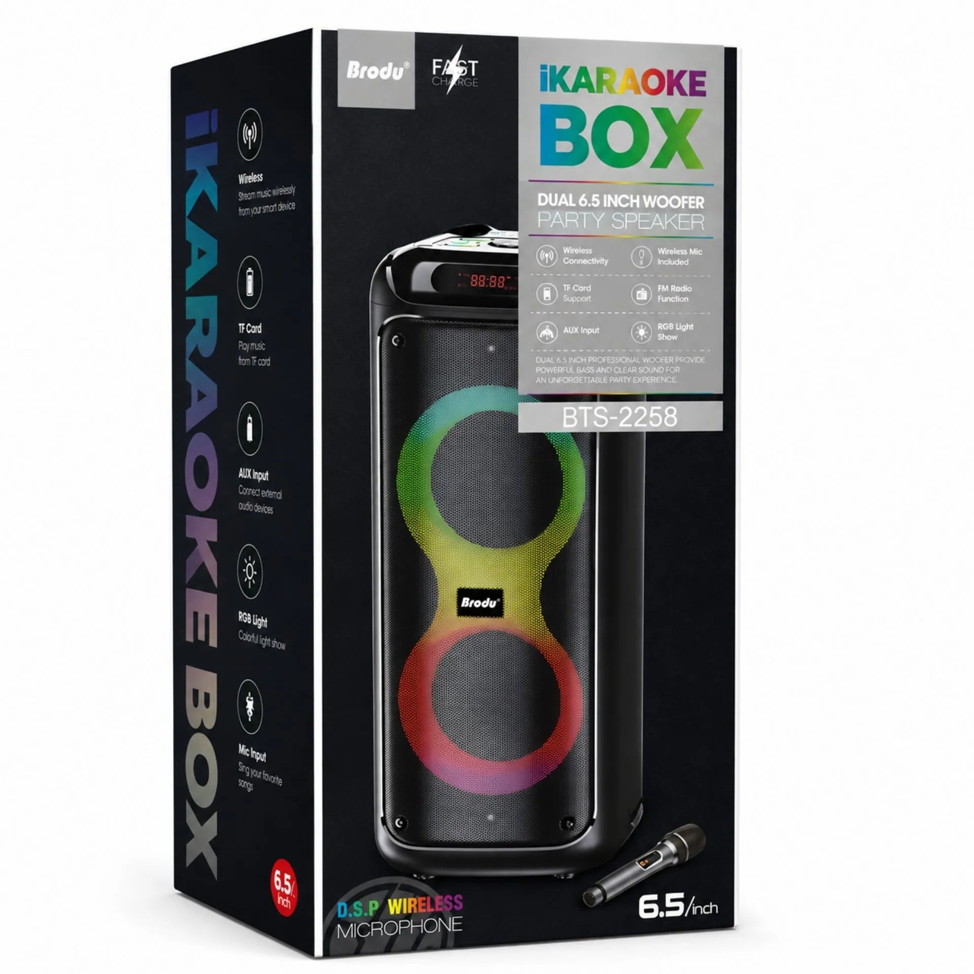 Cabina Bluetooth Doble 6.5 Pulgadas Con Micrófono Inalámbrico BRODU BTS-2258