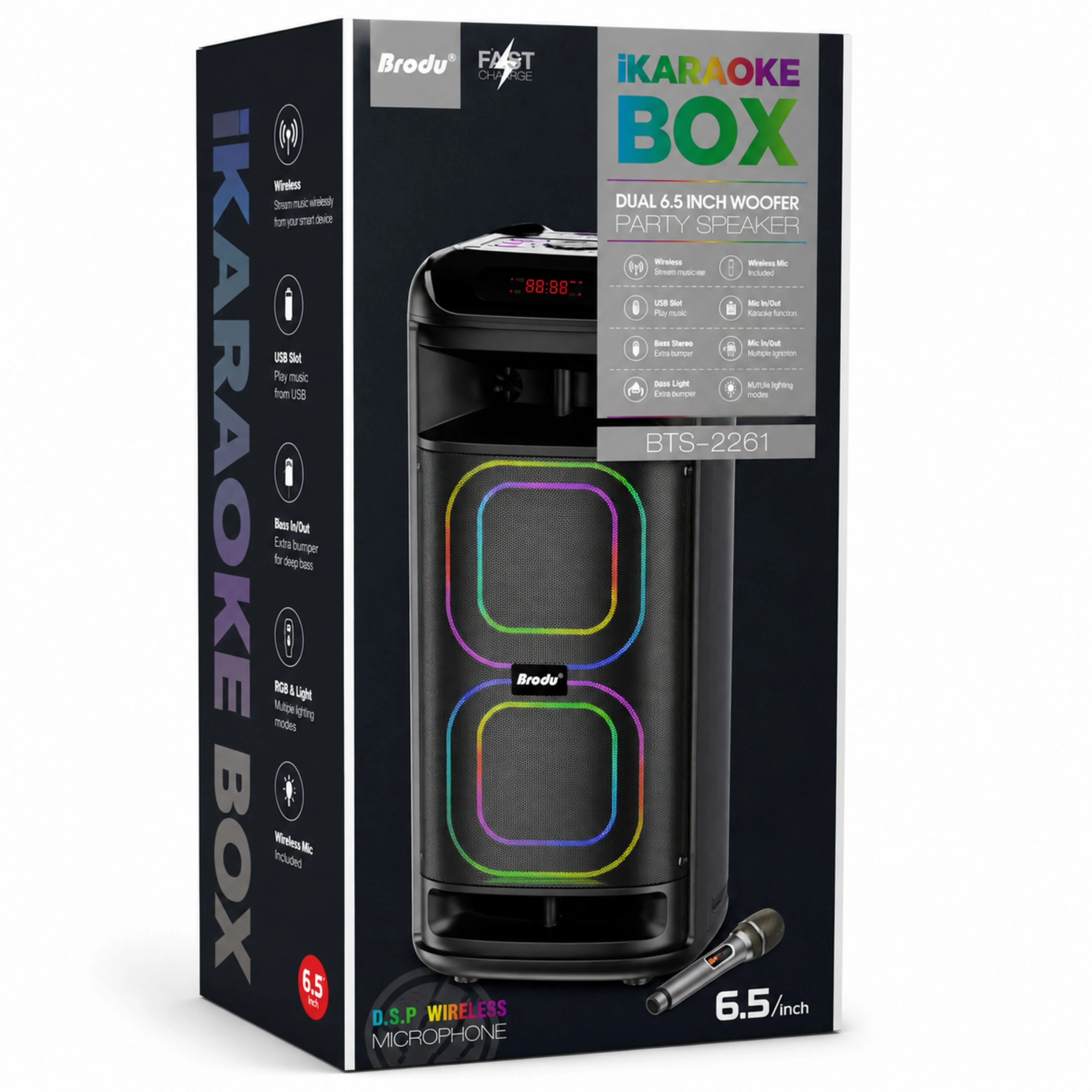 Cabina Bluetooth Doble Bocina 6.5 Pulgadas Con Micrófono Inalámbrico BRODU BTS-2261
