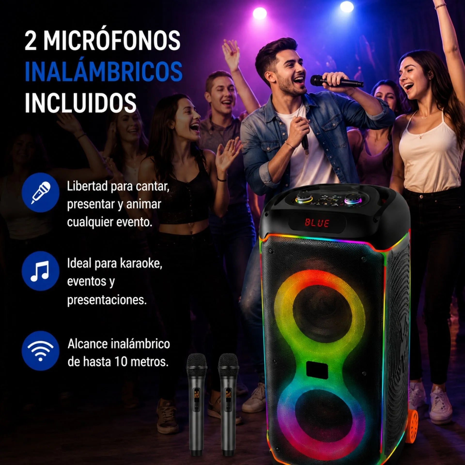 Cabina Bluetooth Doble 8" Con 2 Micrófonos Inalámbricos BRODU BTS-2368