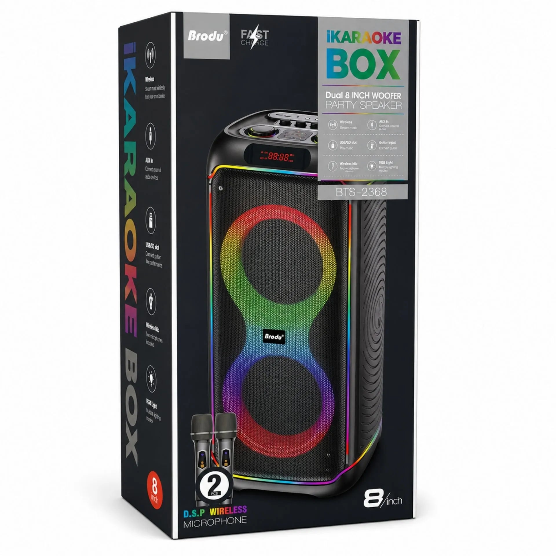 Cabina Bluetooth Doble 8" Con 2 Micrófonos Inalámbricos BRODU BTS-2368