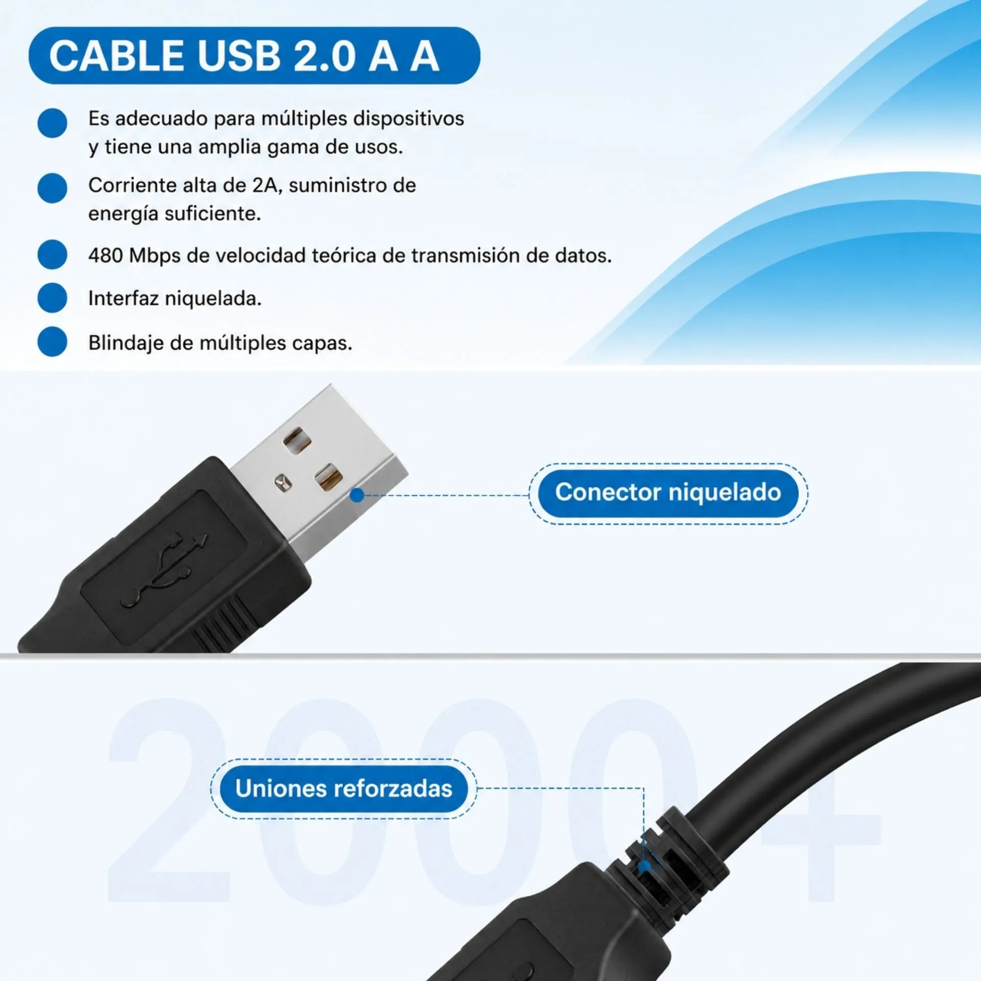 Cable USB 2.0 Macho a USB 2.0 Macho Alta Velocidad LJ-28 AM/AM