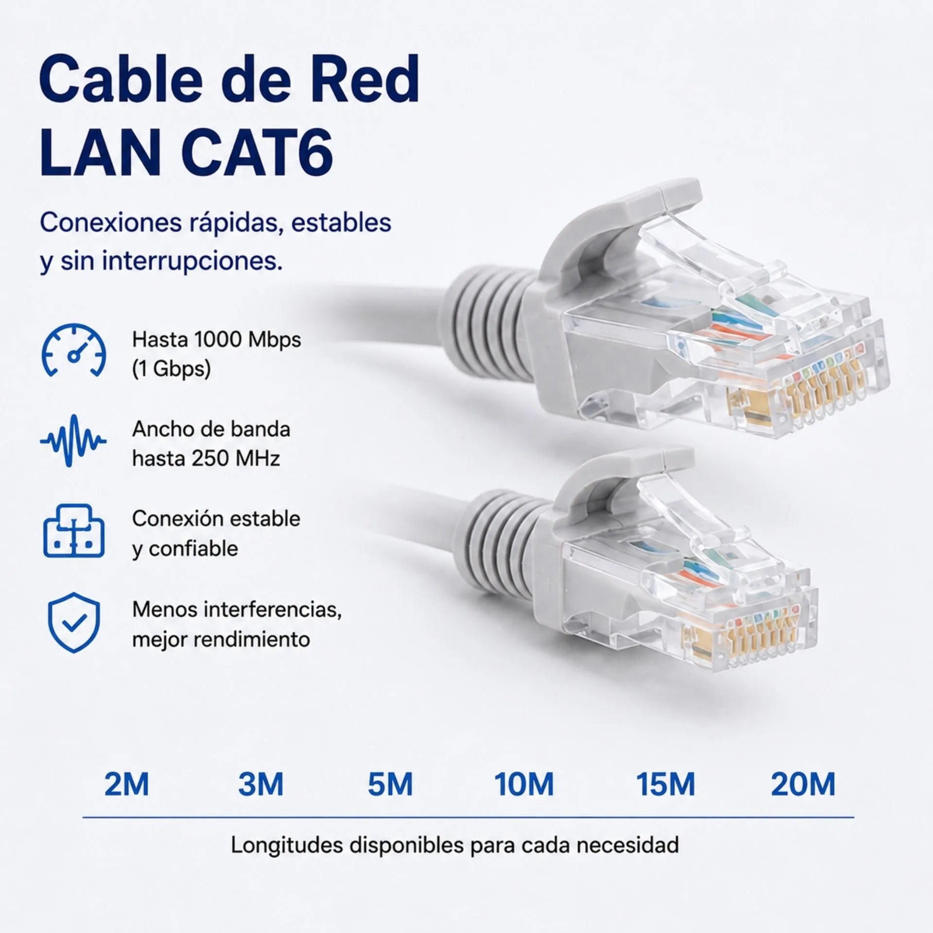 Cable De Red LAN CAT6 2M/3M/5M/10M/15M/20M RJ45 LJ-26 CAT6