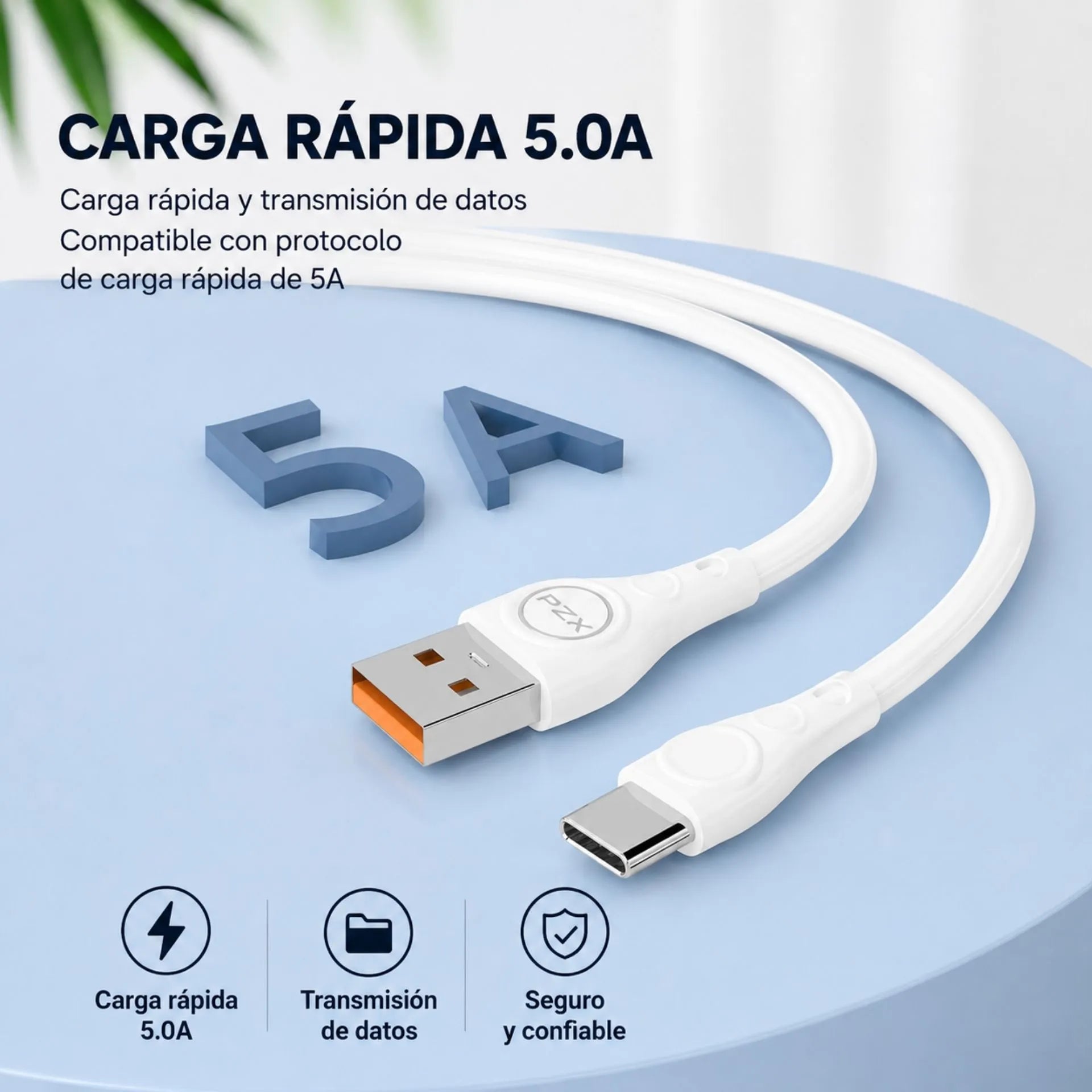 Cable De Datos Tipo C 5A Para Celular 1 Metro PZX S-06