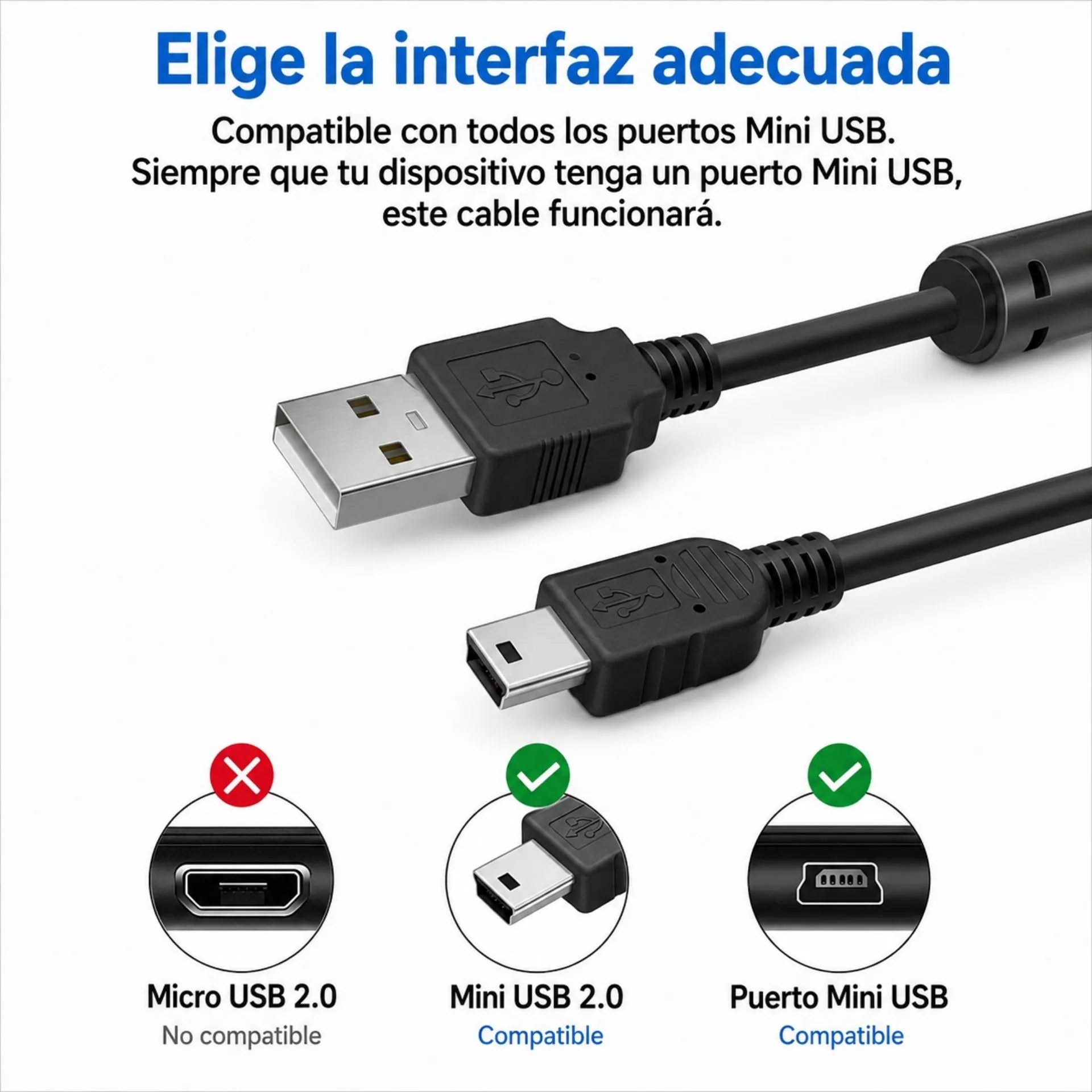 Cable USB A A Mini USB Tipo B 5 Pines 1.8 Metros UC-021A