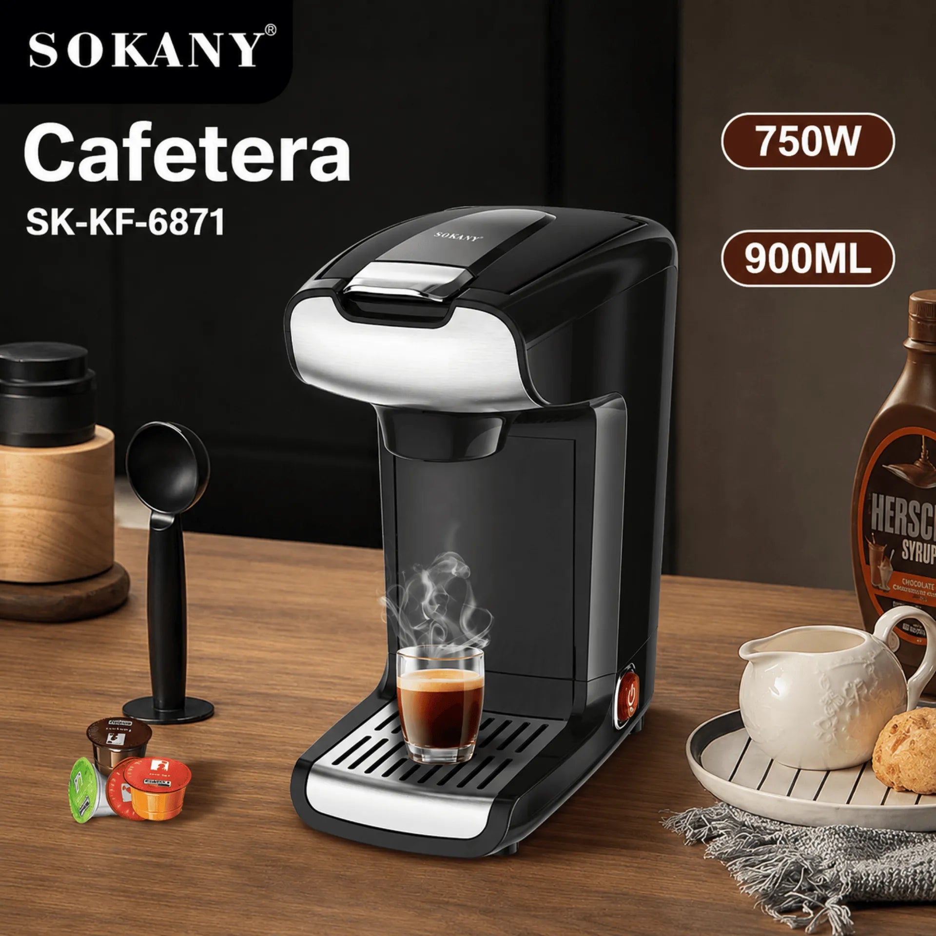 Cafetera De Cápsulas 2 En 1 Sokany 900 ml 750W Multifuncional SK-KF-6871
