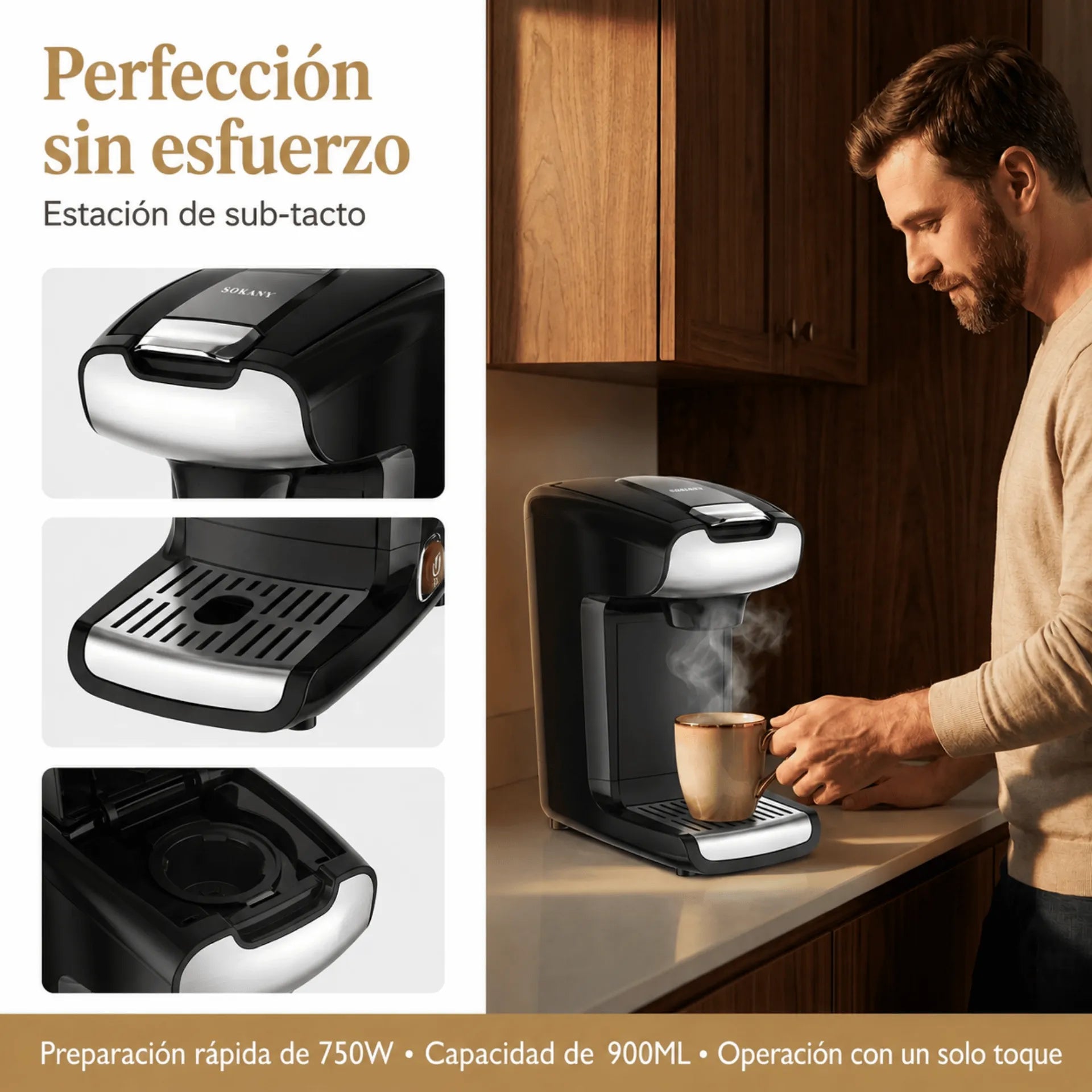 Cafetera De Cápsulas 2 En 1 Sokany 900 ml 750W Multifuncional SK-KF-6871