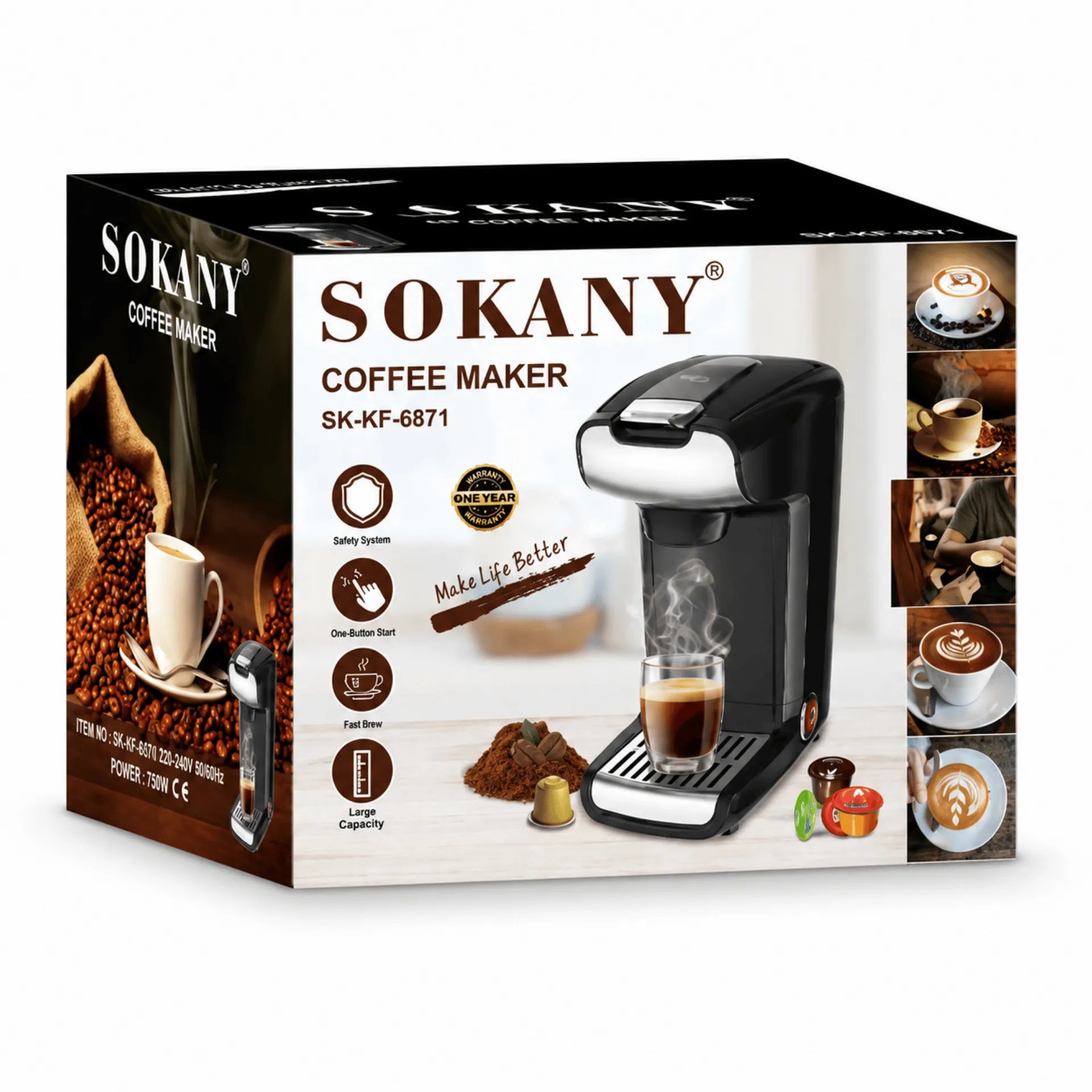 Cafetera De Cápsulas 2 En 1 Sokany 900 ml 750W Multifuncional SK-KF-6871