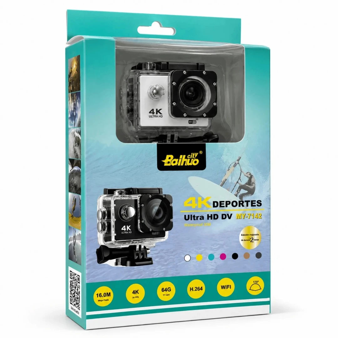 Cámara Deportiva 4K Ultra HD Con Wi-Fi Y Estuche Impermeable Baihuo City MY-7142
