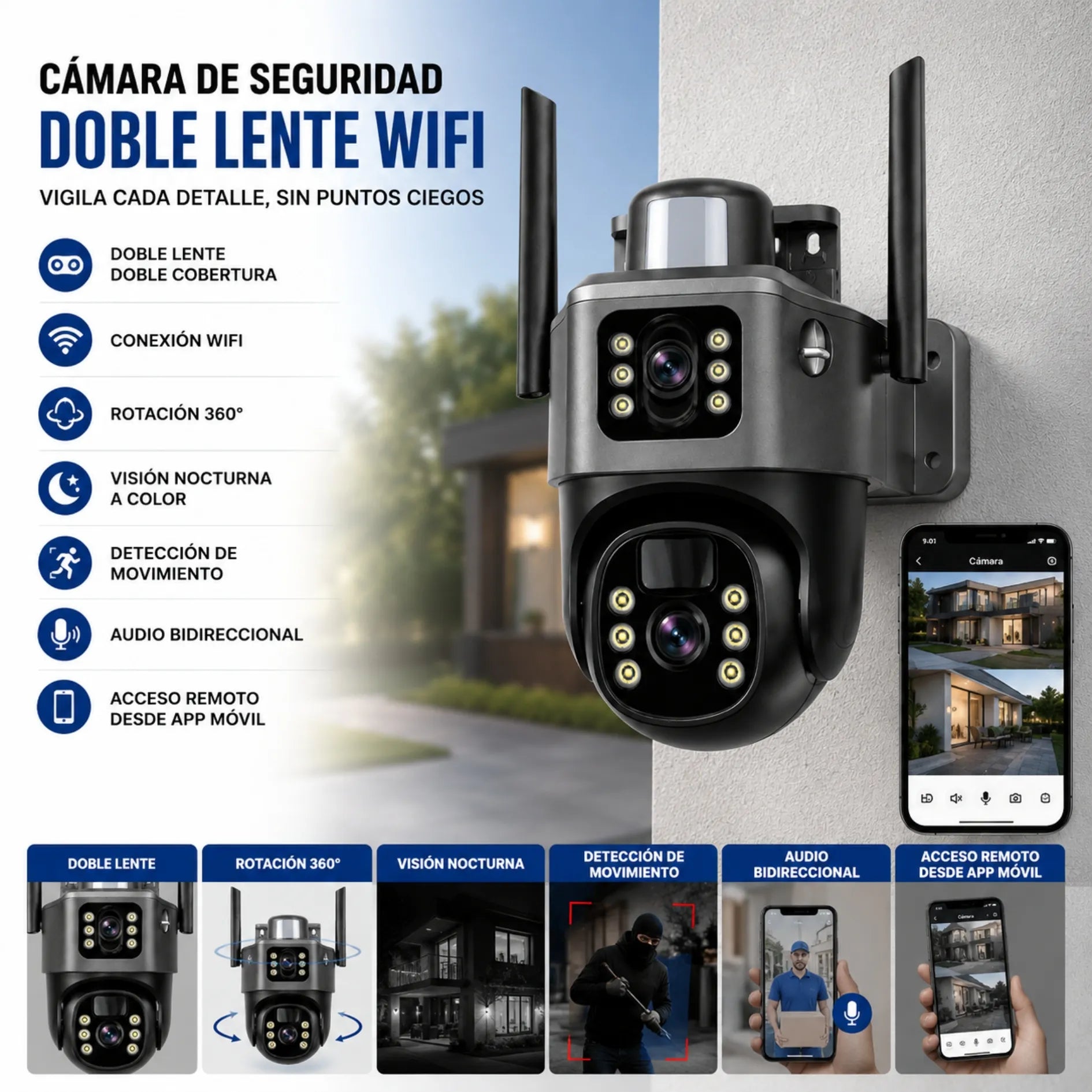 Cámara De Seguridad Solar Doble Lente 4G Con Seguimiento Inteligente YX-9DLES-4G