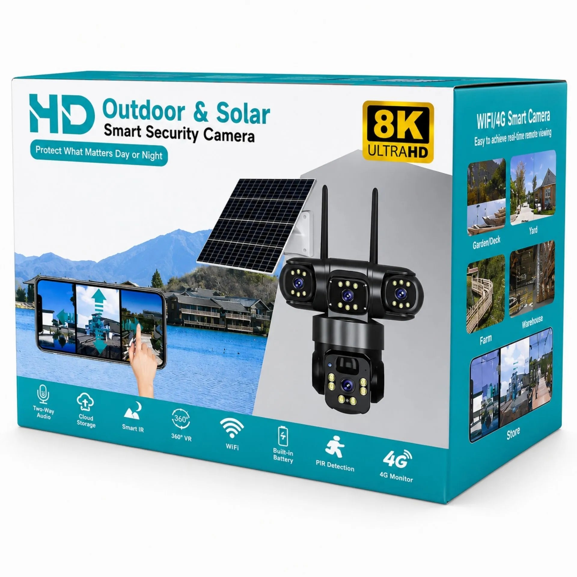 Cámara De Seguridad 4G SIM Card Triple Lente Con Panel Solar CT-Q20-4G