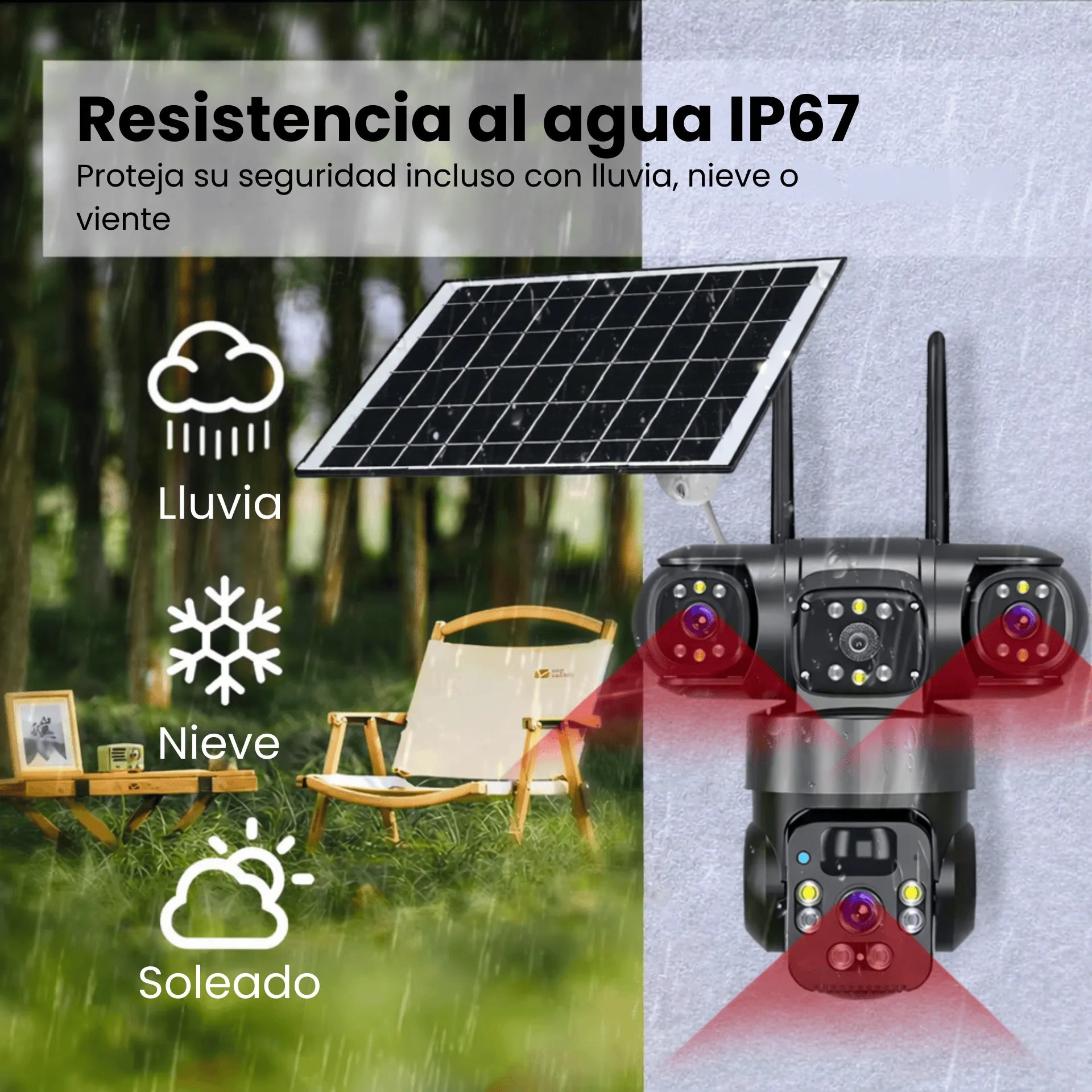 Cámara De Seguridad 4G SIM Card Triple Lente Con Panel Solar CT-Q20-4G
