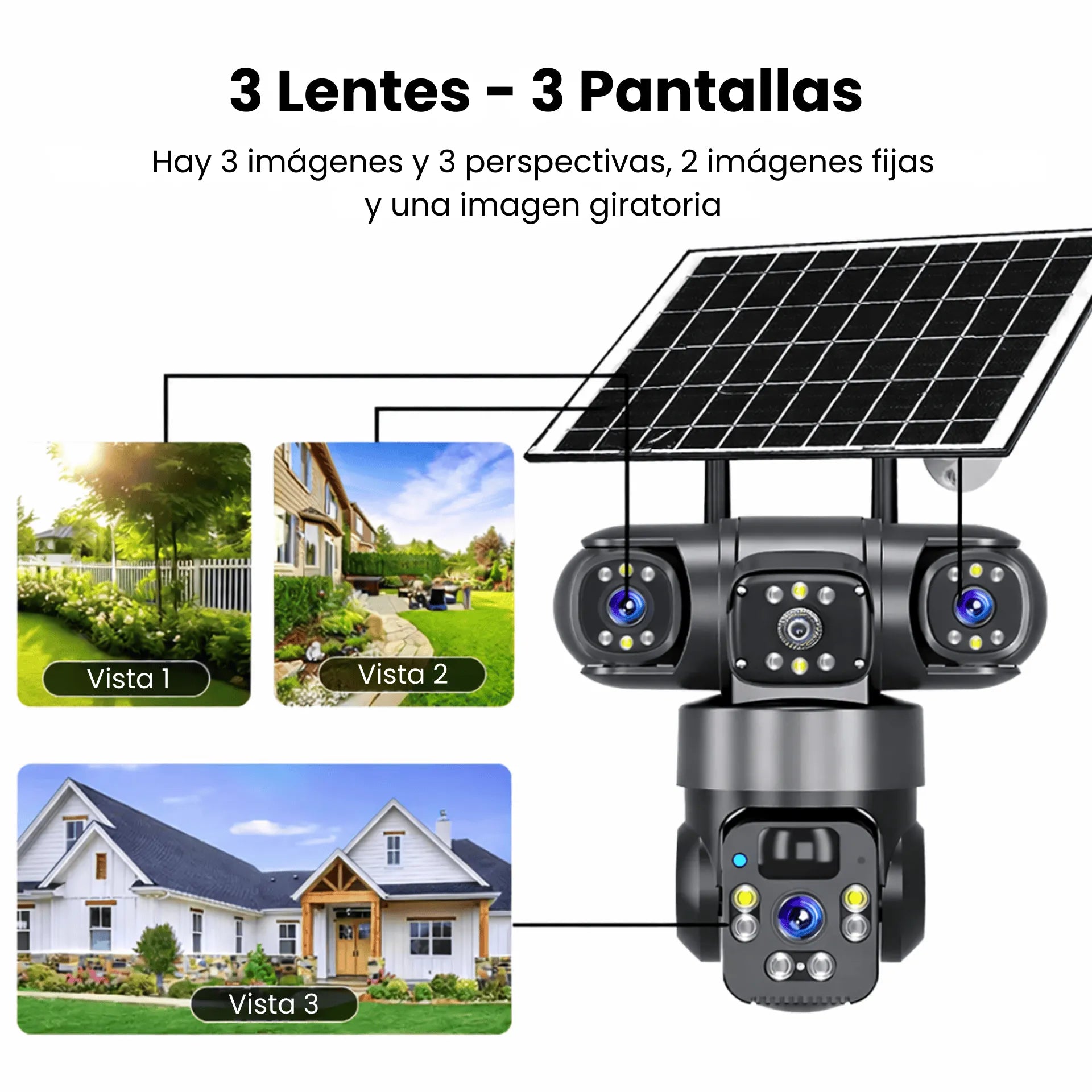 Cámara De Seguridad 4G SIM Card Triple Lente Con Panel Solar CT-Q20-4G