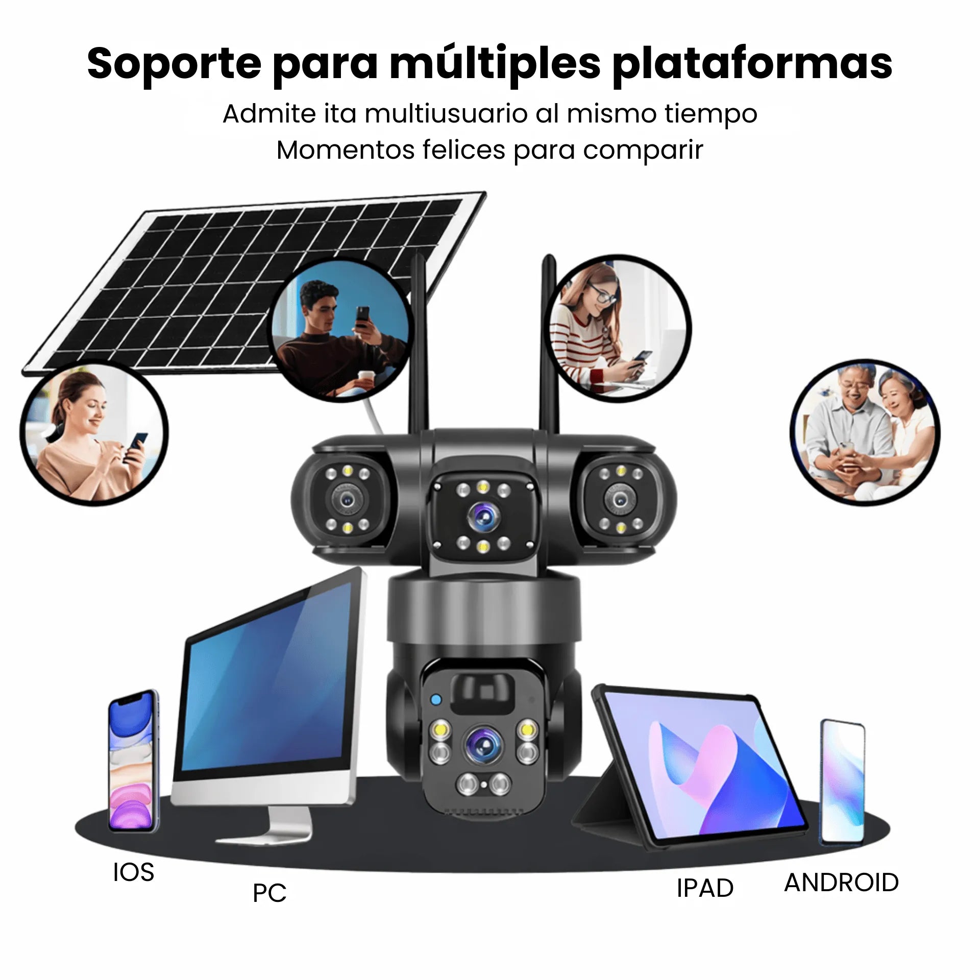 Cámara De Seguridad 4G SIM Card Triple Lente Con Panel Solar CT-Q20-4G