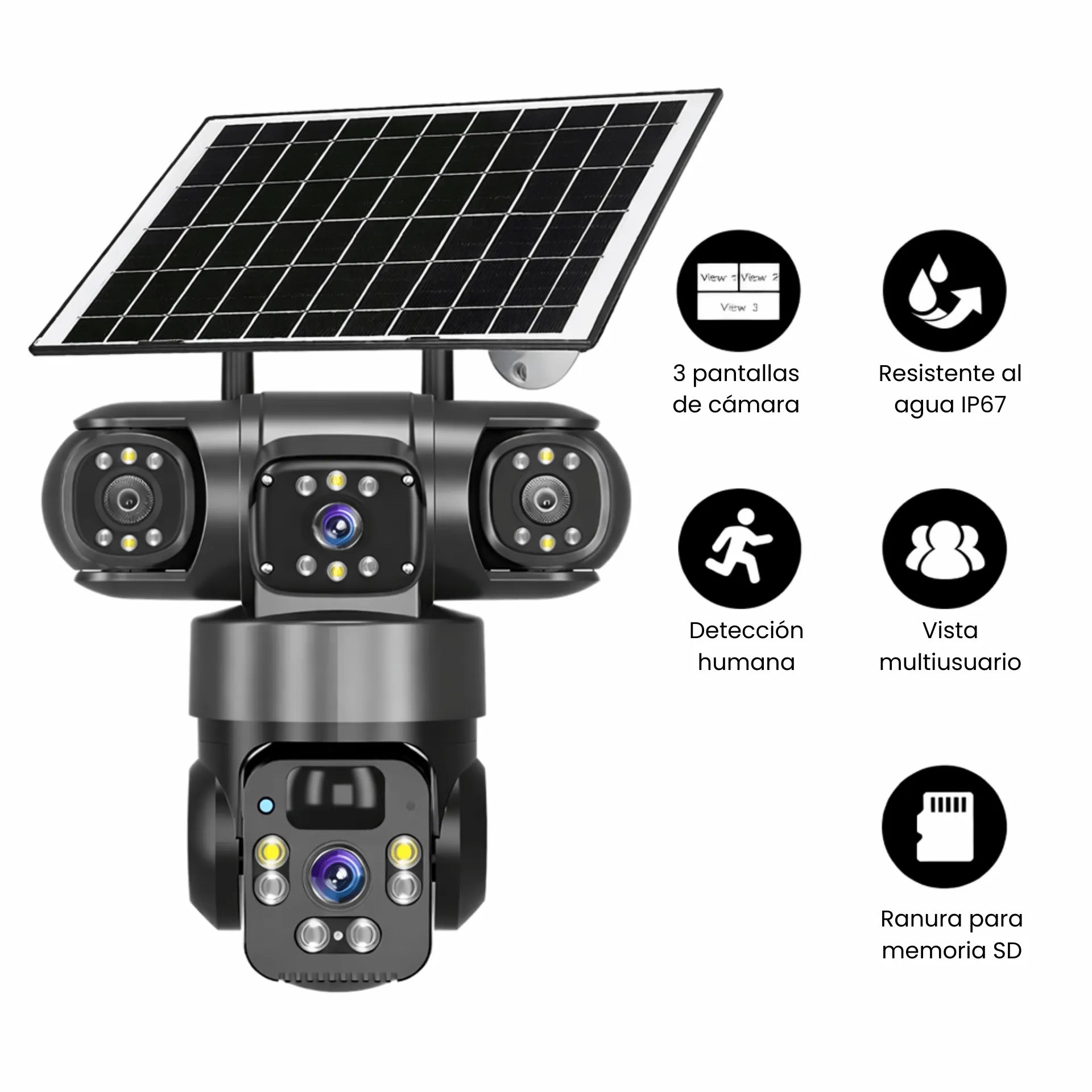 Cámara De Seguridad 4G SIM Card Triple Lente Con Panel Solar CT-Q20-4G