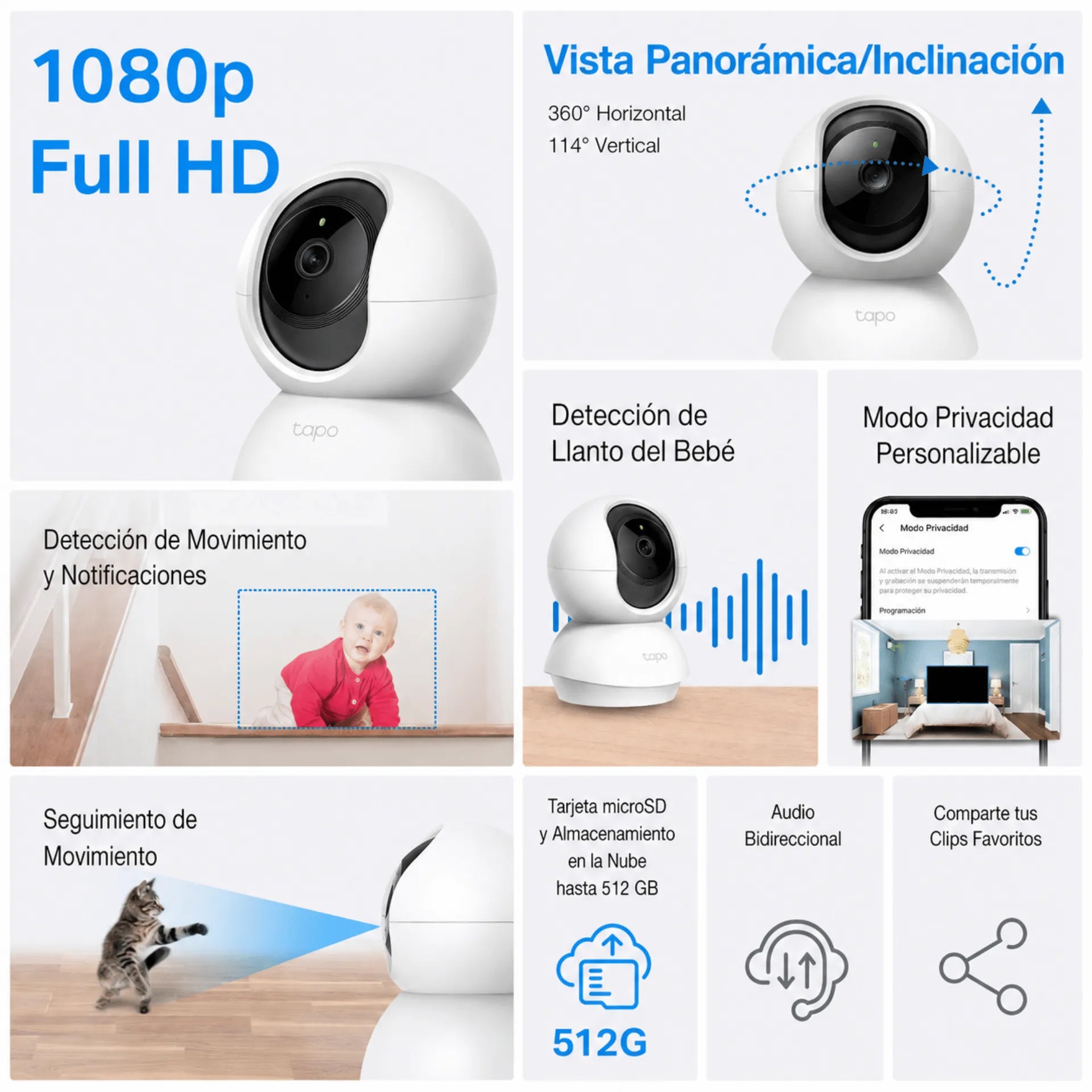 Cámara De Seguridad Interior Full HD Con Visión Nocturna Y Audio Bidireccional Tapo TP-Link C200