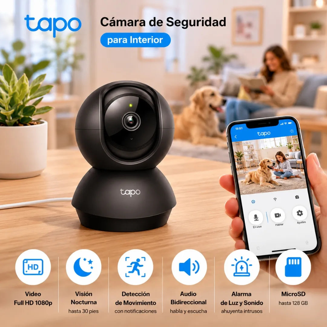Cámara De Seguridad Interior Full HD Con Visión Nocturna Y Audio Bidireccional Tapo TP-Link C200