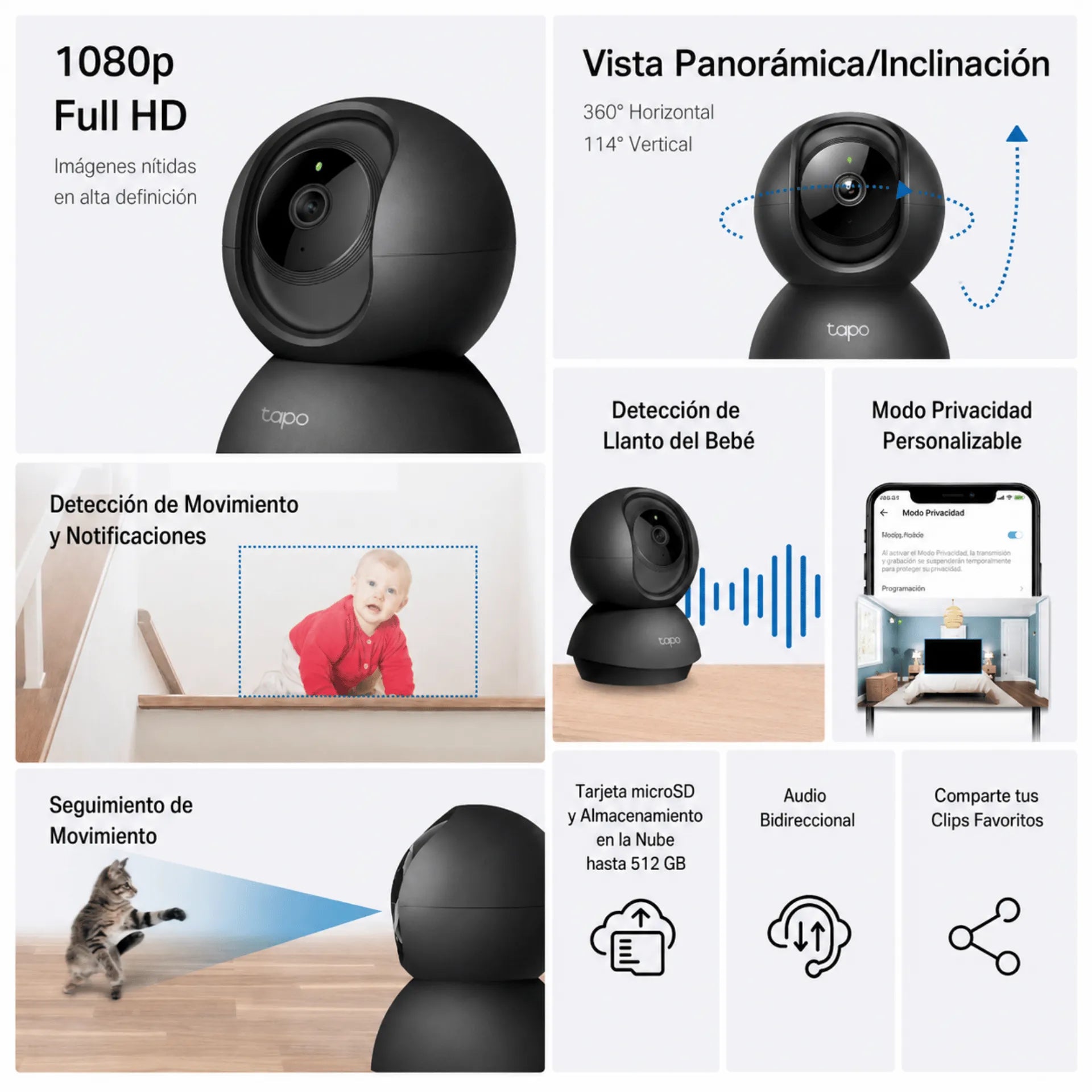 Cámara De Seguridad Interior Full HD Con Visión Nocturna Y Audio Bidireccional Tapo TP-Link C200