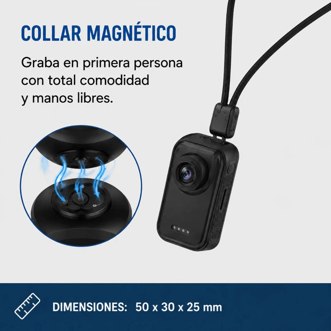 Cámara De Acción Mini HD Con Pantalla IPS Y Collar Magnético Baihuo City MY-7769