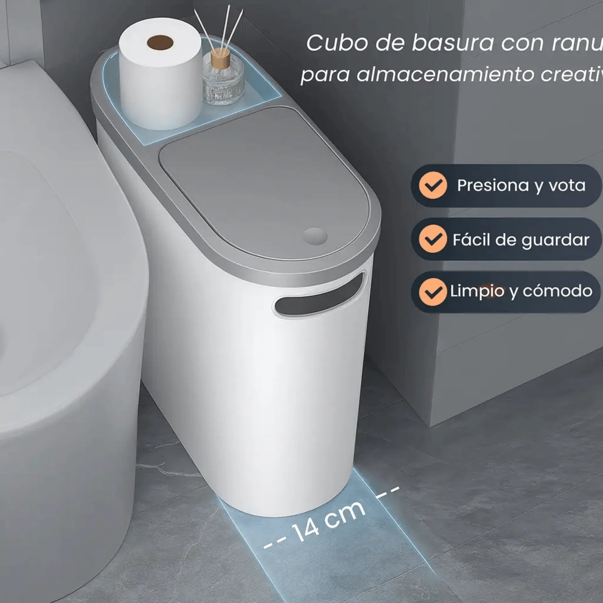 Caneca De Basura Slim Con Tapa Click, Diseño Minimalista y Ahorro De Espacio AE0089