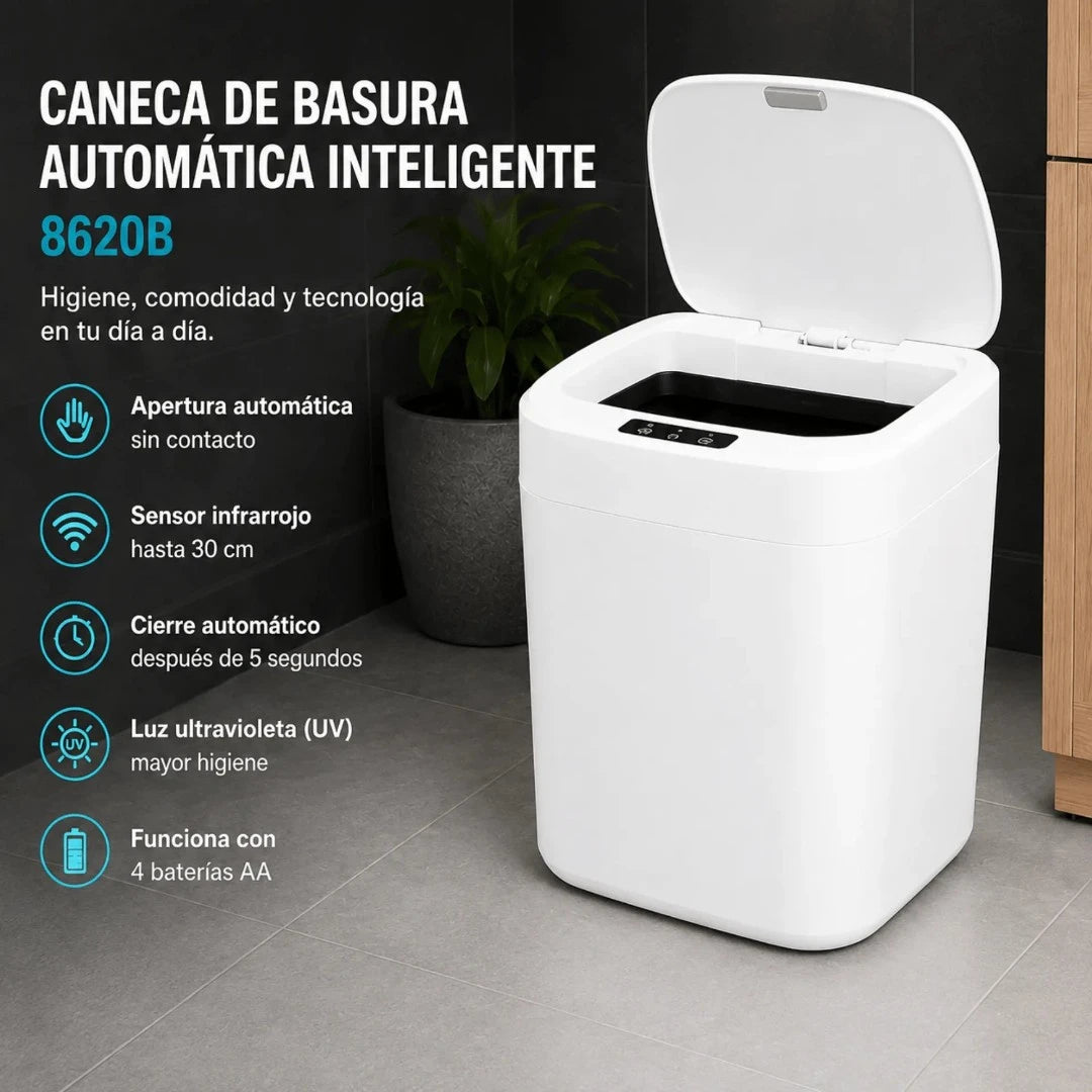 Caneca De Basura Automática Inteligente Con Sensor Infrarrojo Y Luz UV 8620B
