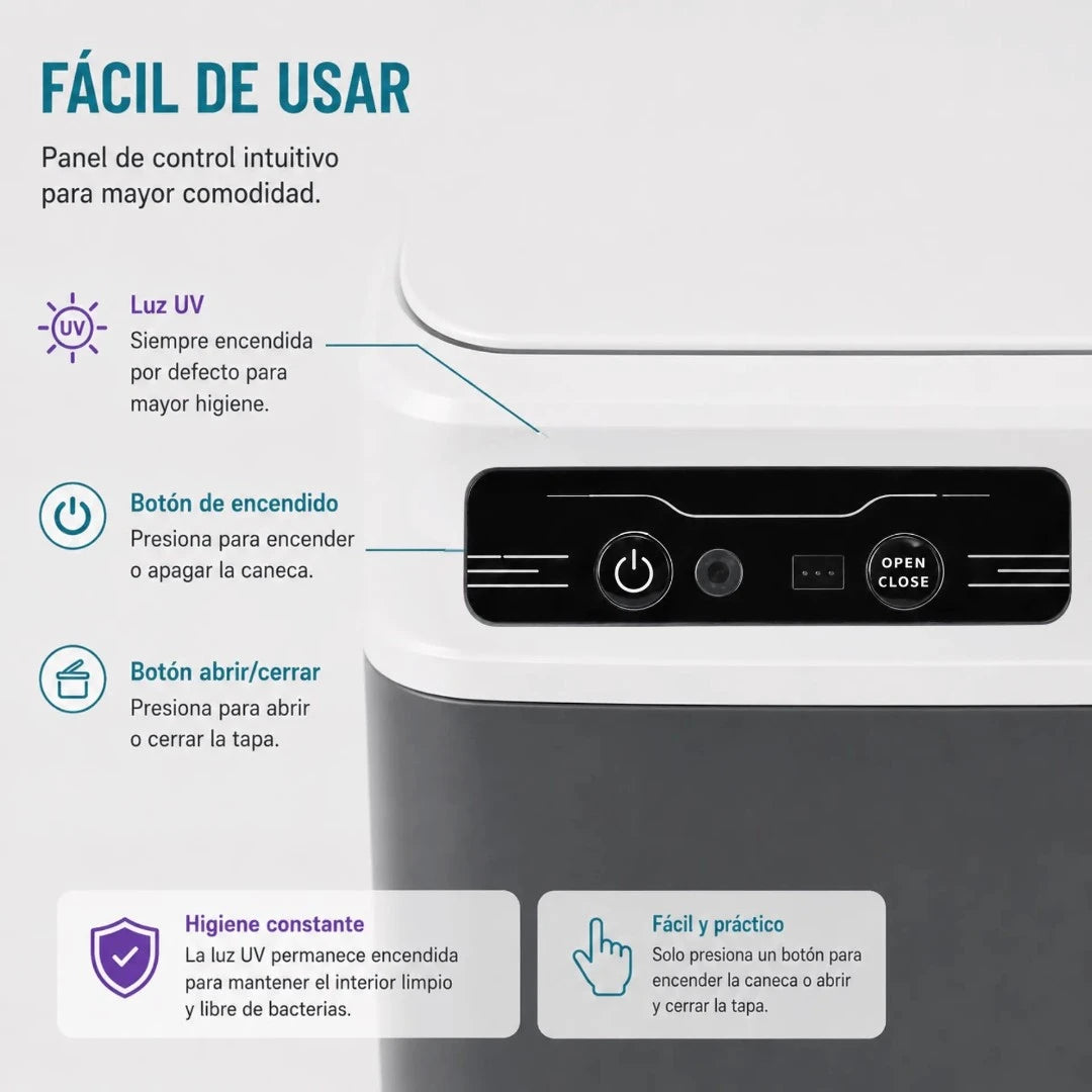 Caneca De Basura Automática Inteligente Con Sensor Infrarrojo Y Luz UV 8620B