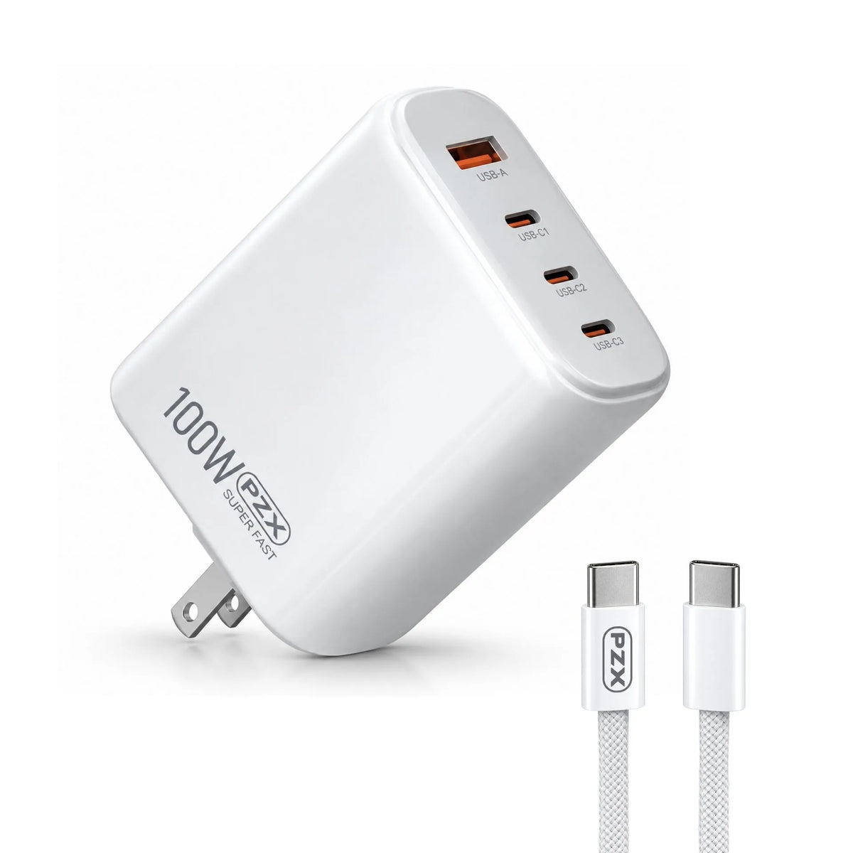 Cargador De Carga Rápida 100W Con 3 Puertos USB-C Y 1 USB-A PZX P71