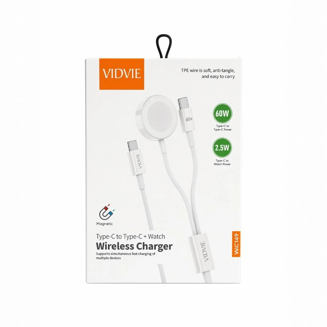 Cargador Inalámbrico Para Reloj Con Cable Tipo C 60W Y Carga Magnética VIDVIE WLC1419