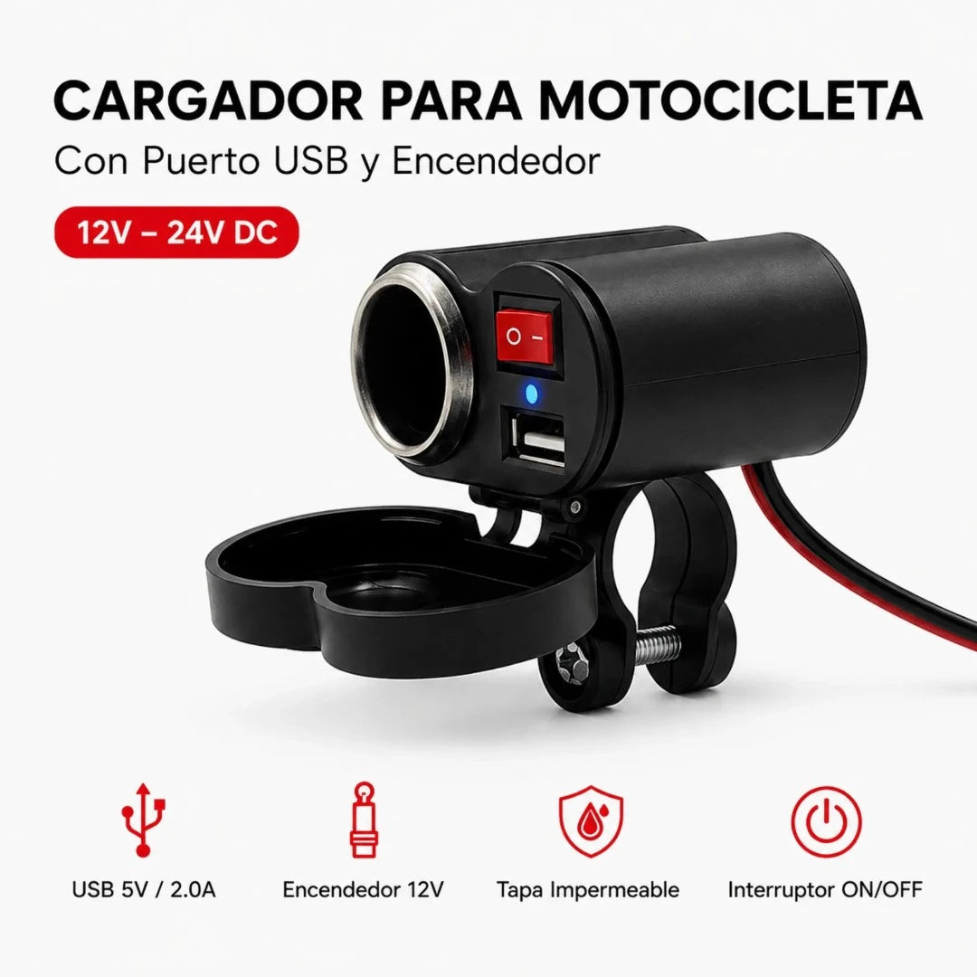Cargador Para Motocicleta Baihuo City Con Puerto USB Y Encendedor 12V MY-7804
