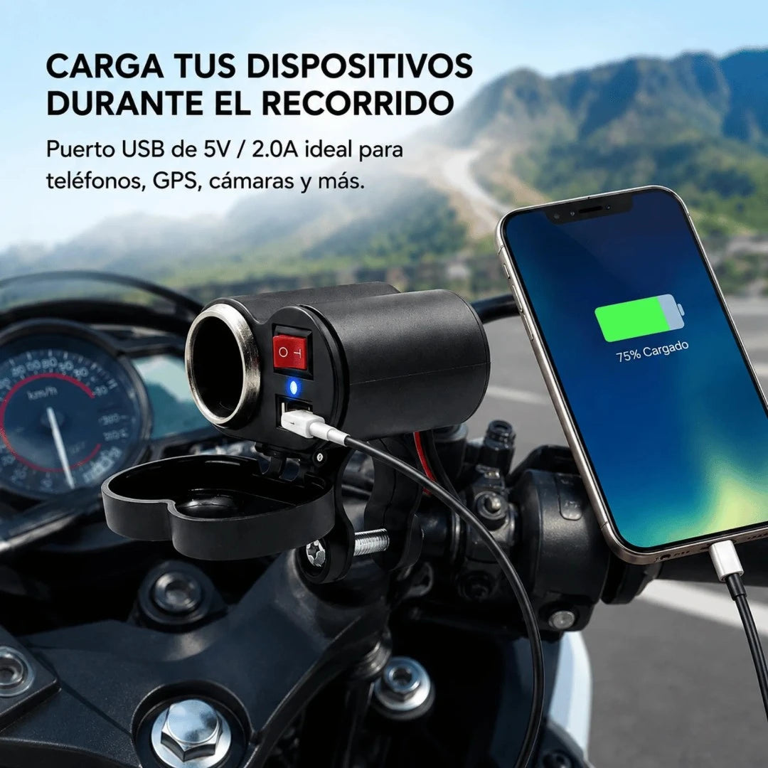 Cargador Para Motocicleta Baihuo City Con Puerto USB Y Encendedor 12V MY-7804