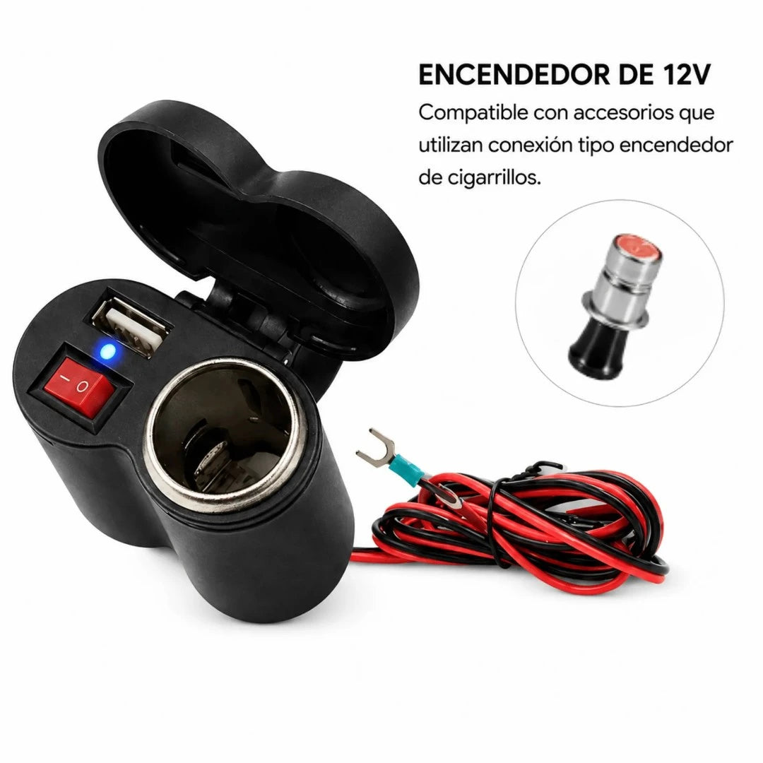 Cargador Para Motocicleta Baihuo City Con Puerto USB Y Encendedor 12V MY-7804